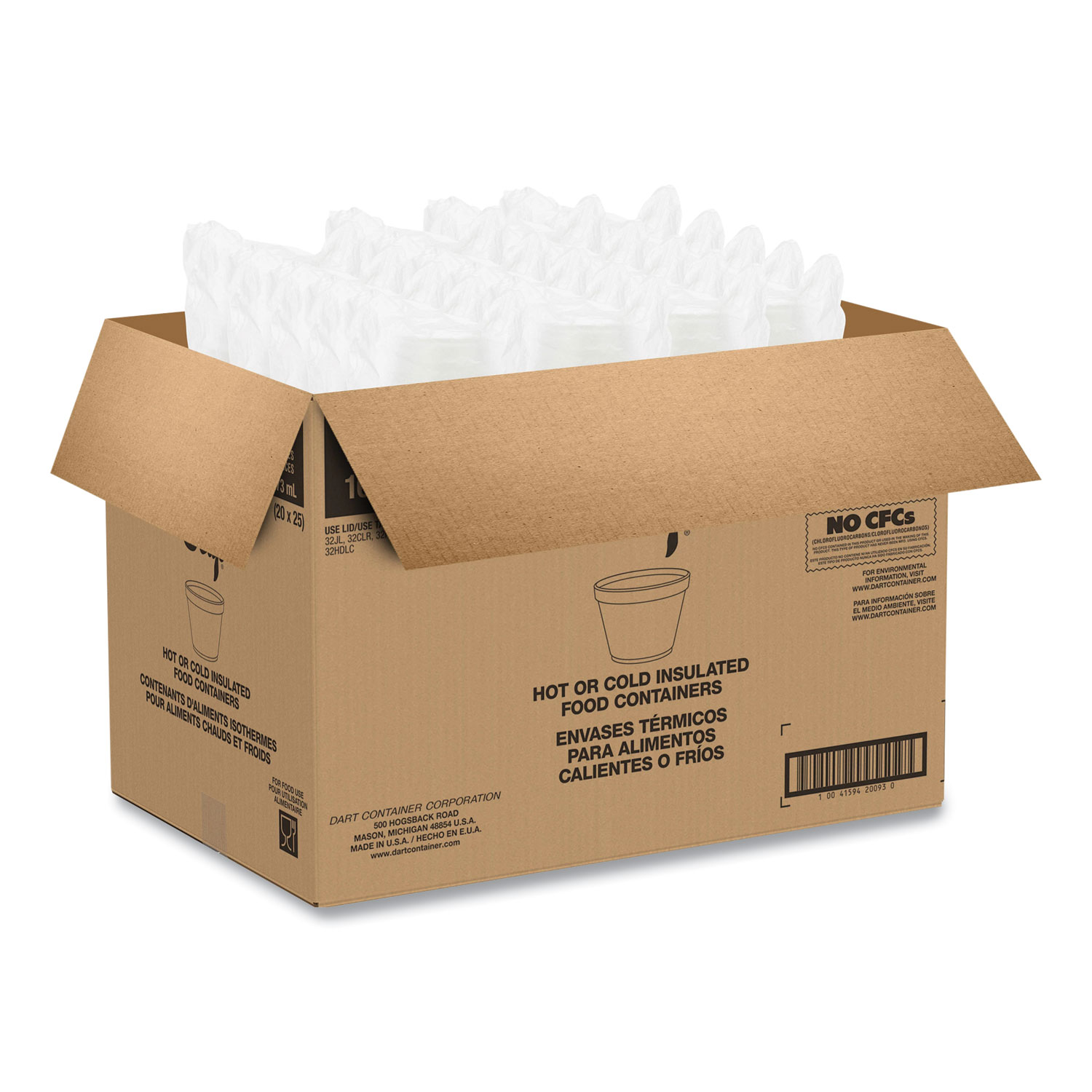 Dart Foam Containers, 16 oz, White, 25/Bag, 20 Bags/Carton