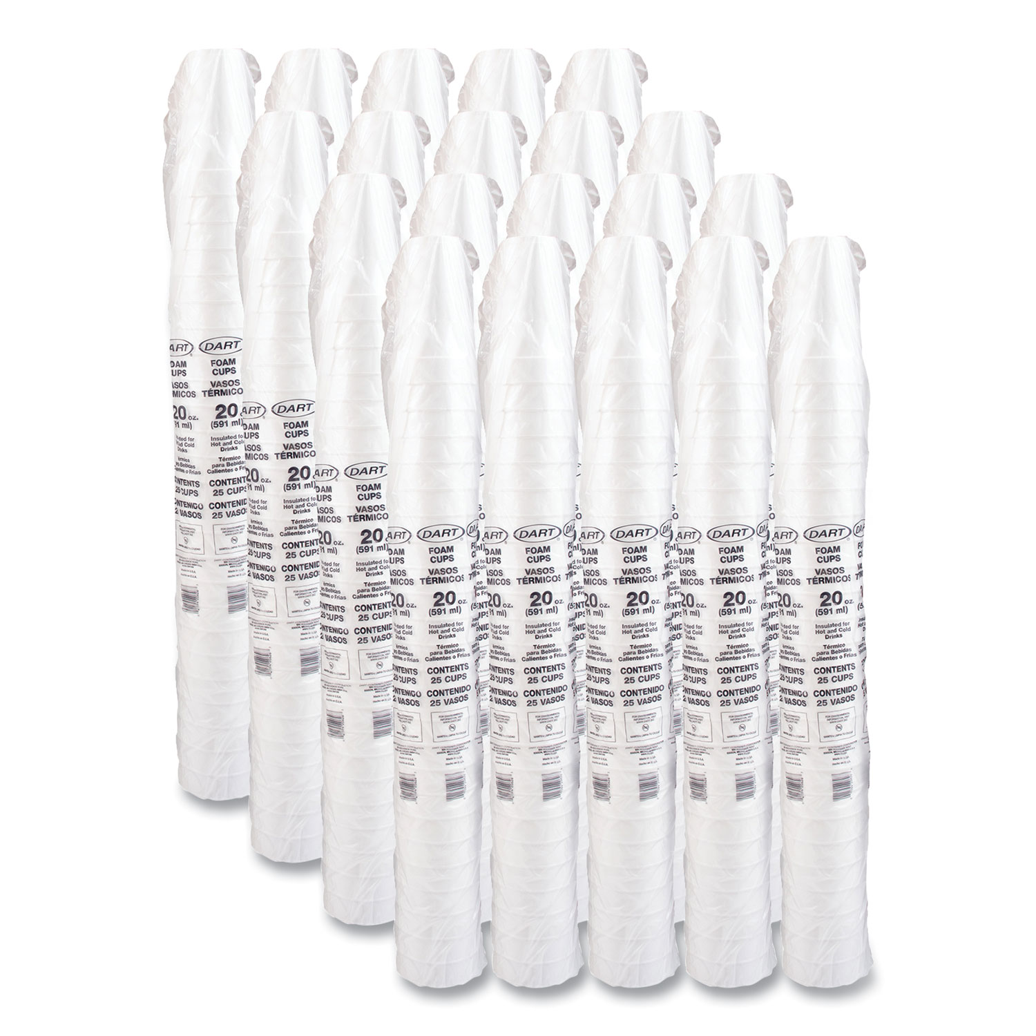 Dart Insulated Foam Cups 24 Oz White 25 Cups Per Bag Carton Of 20 Bags -  Office Depot