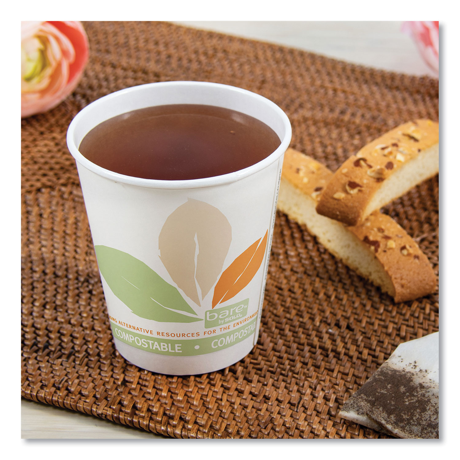 Bare by Solo Eco-Forward PLA Paper Hot Cups, 12 oz, Leaf Design