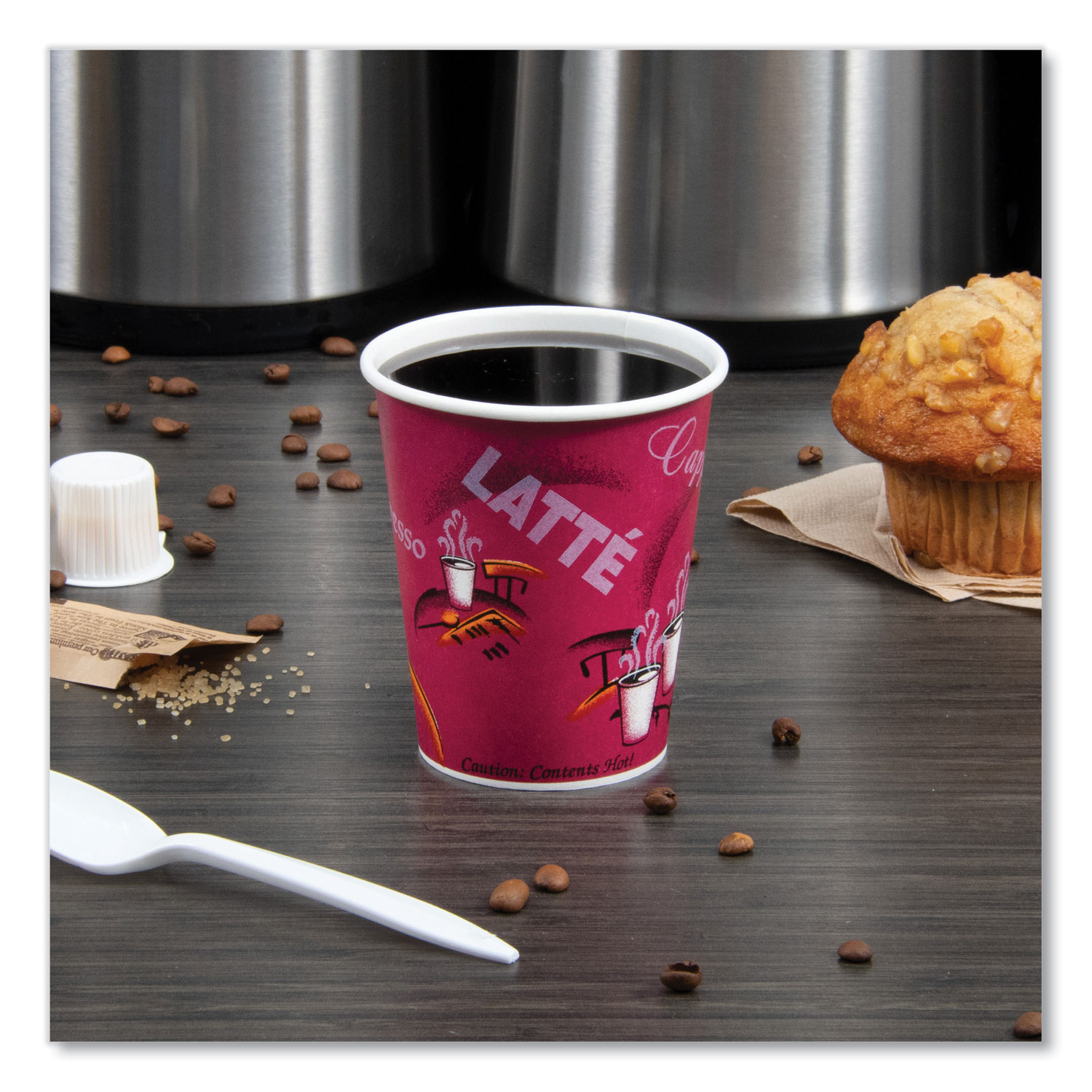 Solo Paper Hot Cups, 16 fl oz. - Bistro Design - 300 / Carton - Maroon 