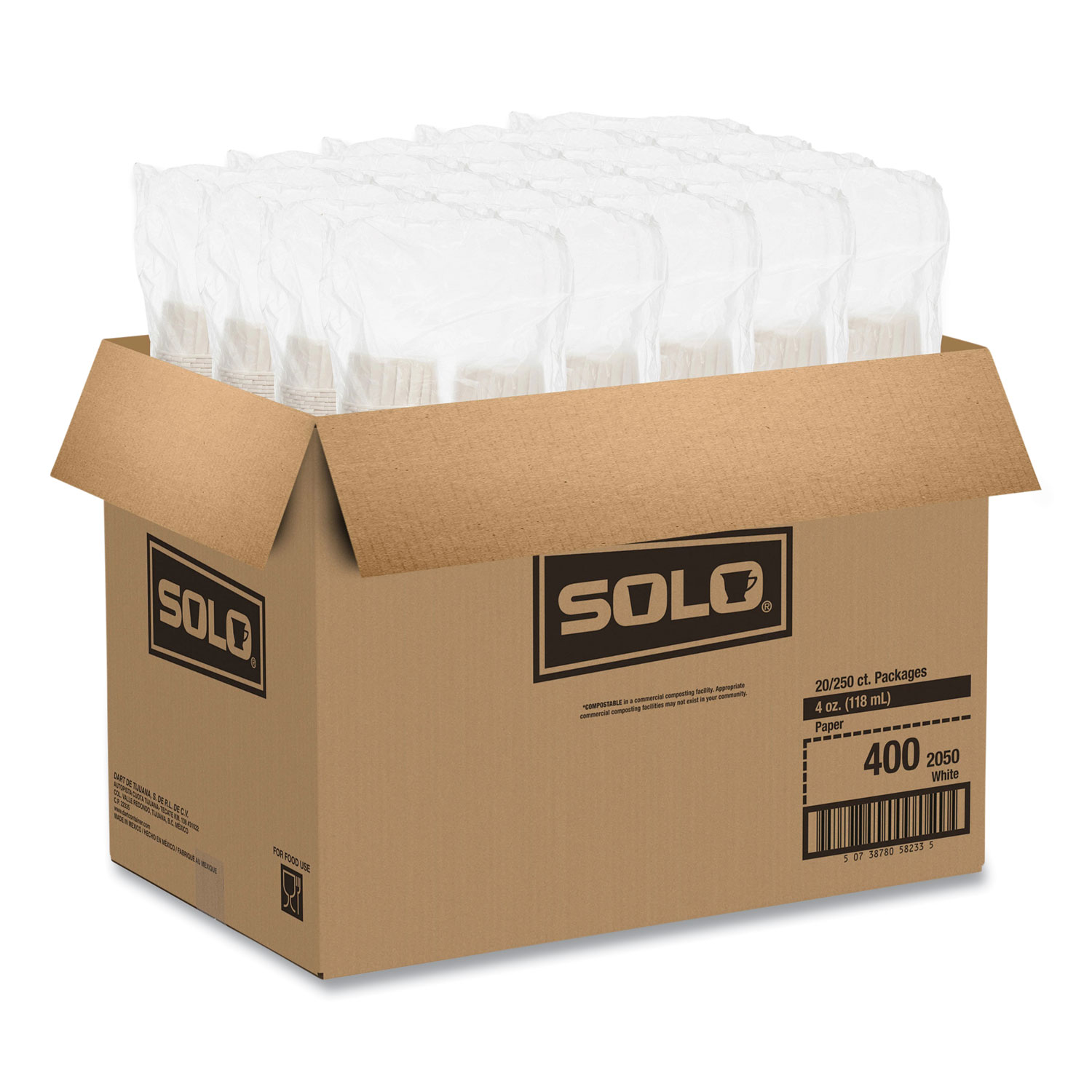 Solo Paper Portion Cups, 4 oz, White, 250/Bag, 20 Bags/Carton