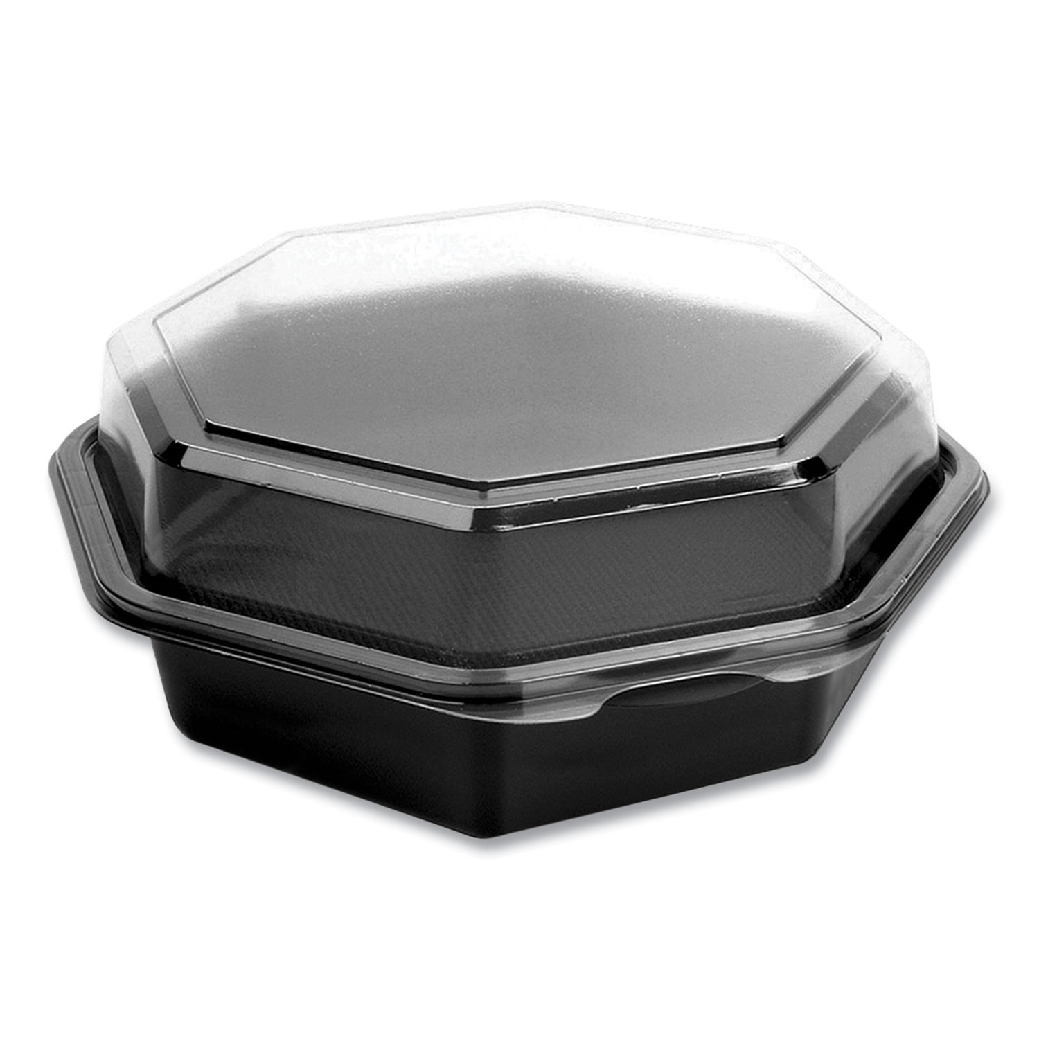 OctaView Hinged-Lid Cold Food Containers, 28 oz, 7.94 x 7.5 x 3.2, Black/Clear, Plastic, 100/Carton