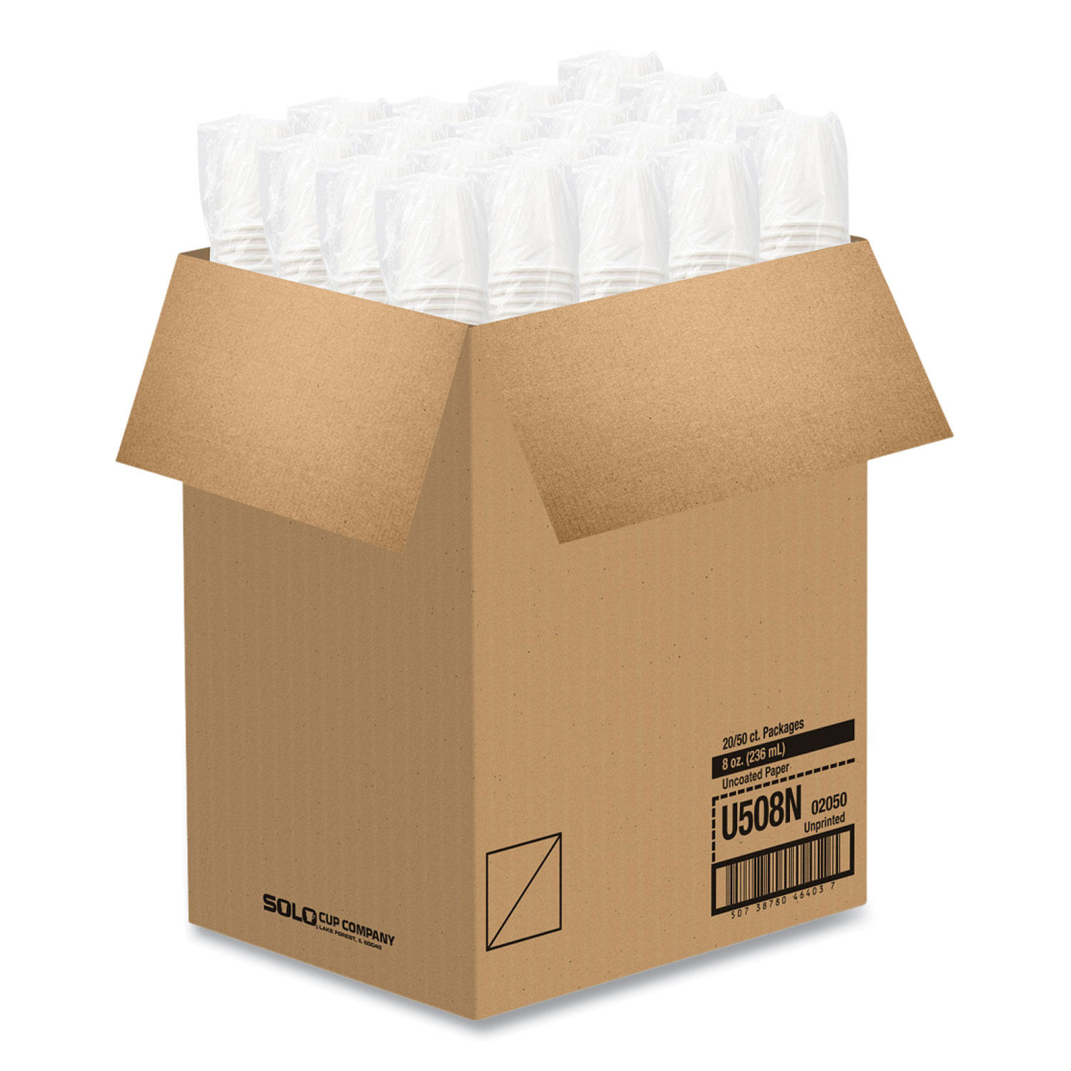 Dart Uncoated Paper Cups, Hot Drink, 8 Oz, White, 1,000/carton - Mfr Part#  U508N-02050