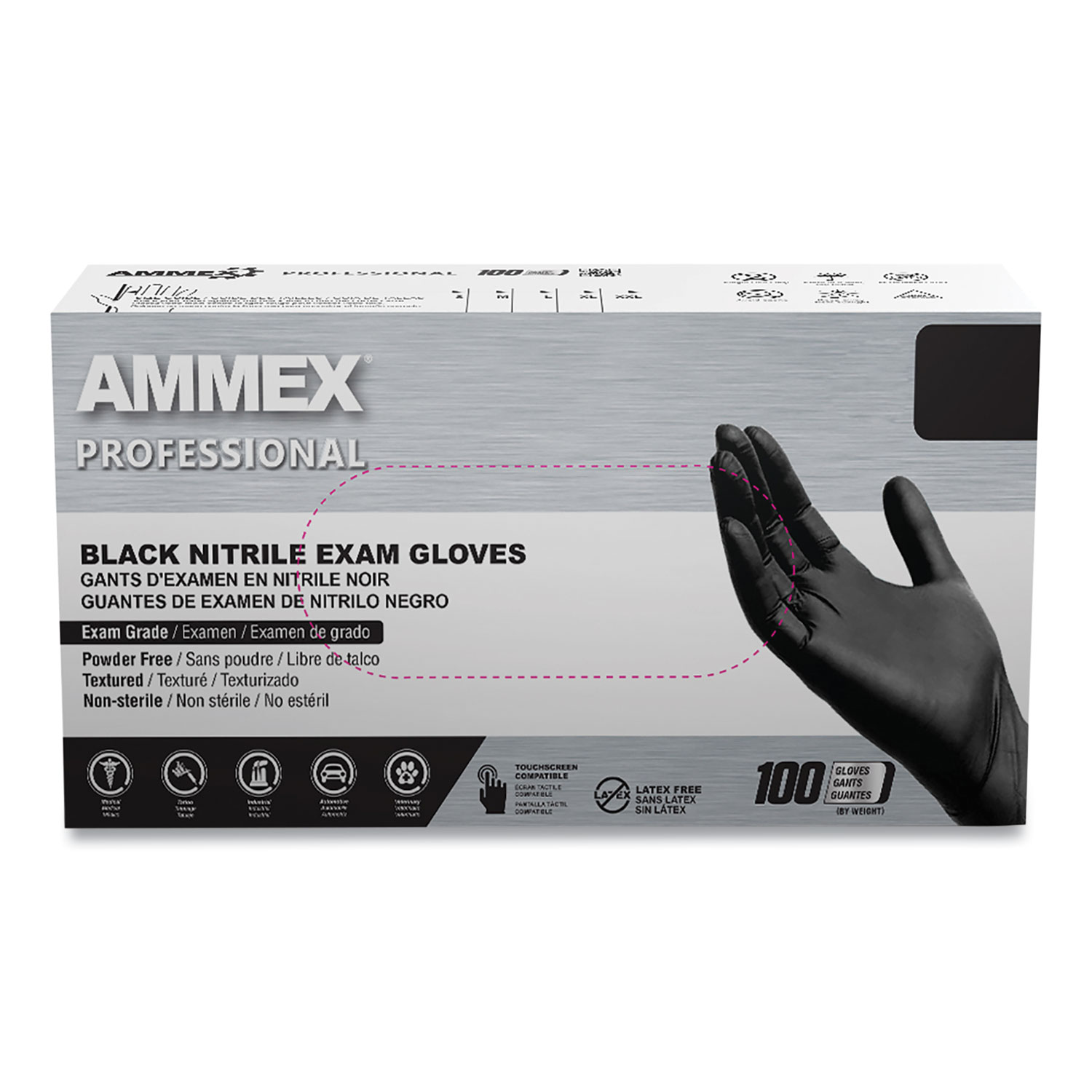 Nitrile Exam Gloves, Powder-Free, 3 mil, Large, Black, 100/Box, 10 Boxes/Carton  - Zerbee