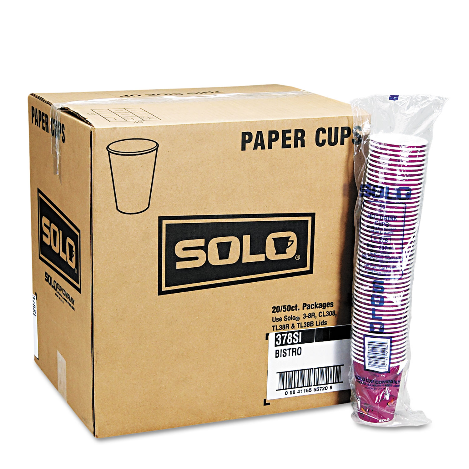  Dart 412SIN-0041 Solo Bistro Design Hot Drink Cups, Paper, 12oz, Maroon, 50/Bag, 20 Bags/Carton (SCC412SIN) 