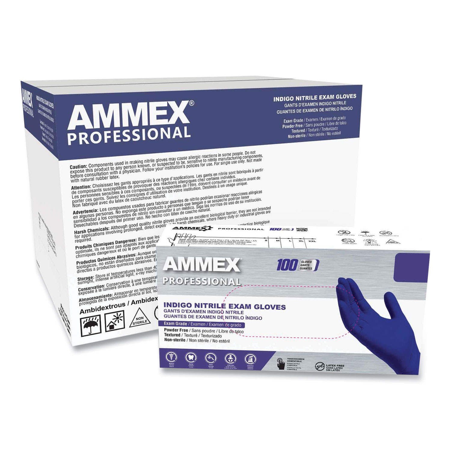 Nitrile Exam Gloves, Powder-Free, Small, 3 mil Thick, 9.5" Long, Indigo, 100/Box, 10 Boxes/Carton