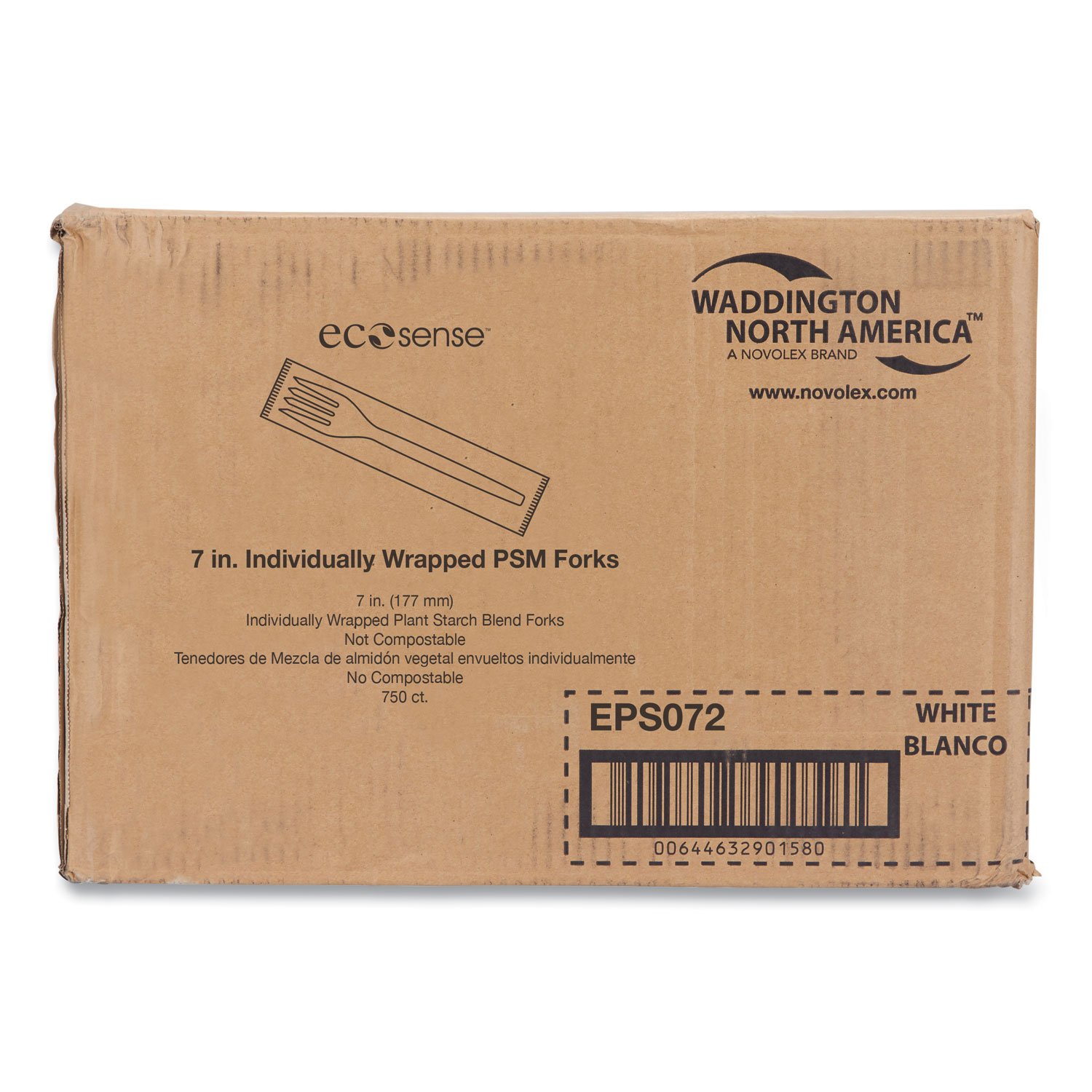 EcoSense Renewable Plant Starch Cutlery, Individually Wrapped, Mediumweight Fork, Plastic, Natural, 750/Carton