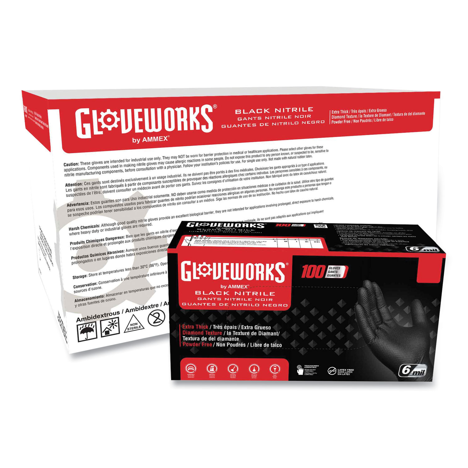 Gloveworks® By Ammex® Heavy Duty Industrial Nitrile Gloves Powder Free