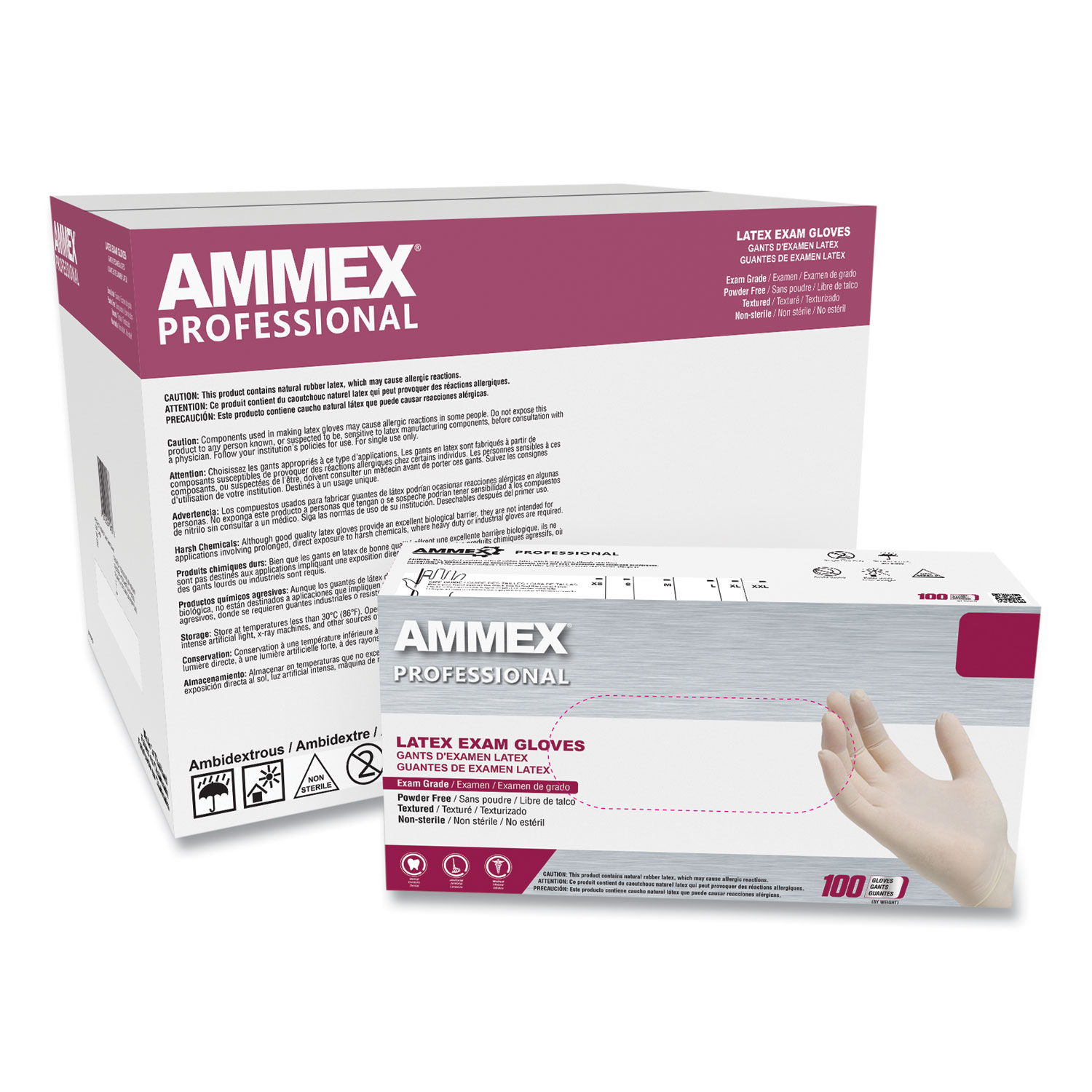 Latex Exam Gloves, Powder-Free, Medium, 4 mil (Palm), 5 mil (Fingers), 9.5" Long, Ivory, 100/Box, 10 Boxes/Carton