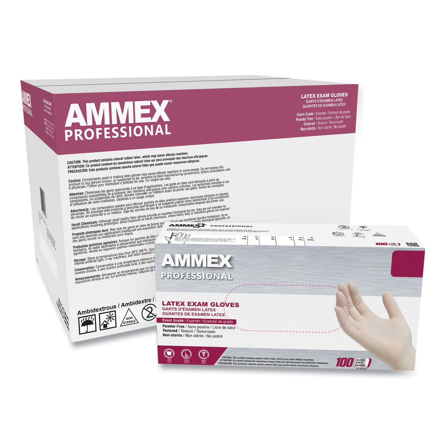 Latex Exam Gloves, Powder-Free, Large, 4 mil (Palm), 5 mil (Fingers), 9.5" Long, Ivory, 100/Box, 10 Boxes/Carton