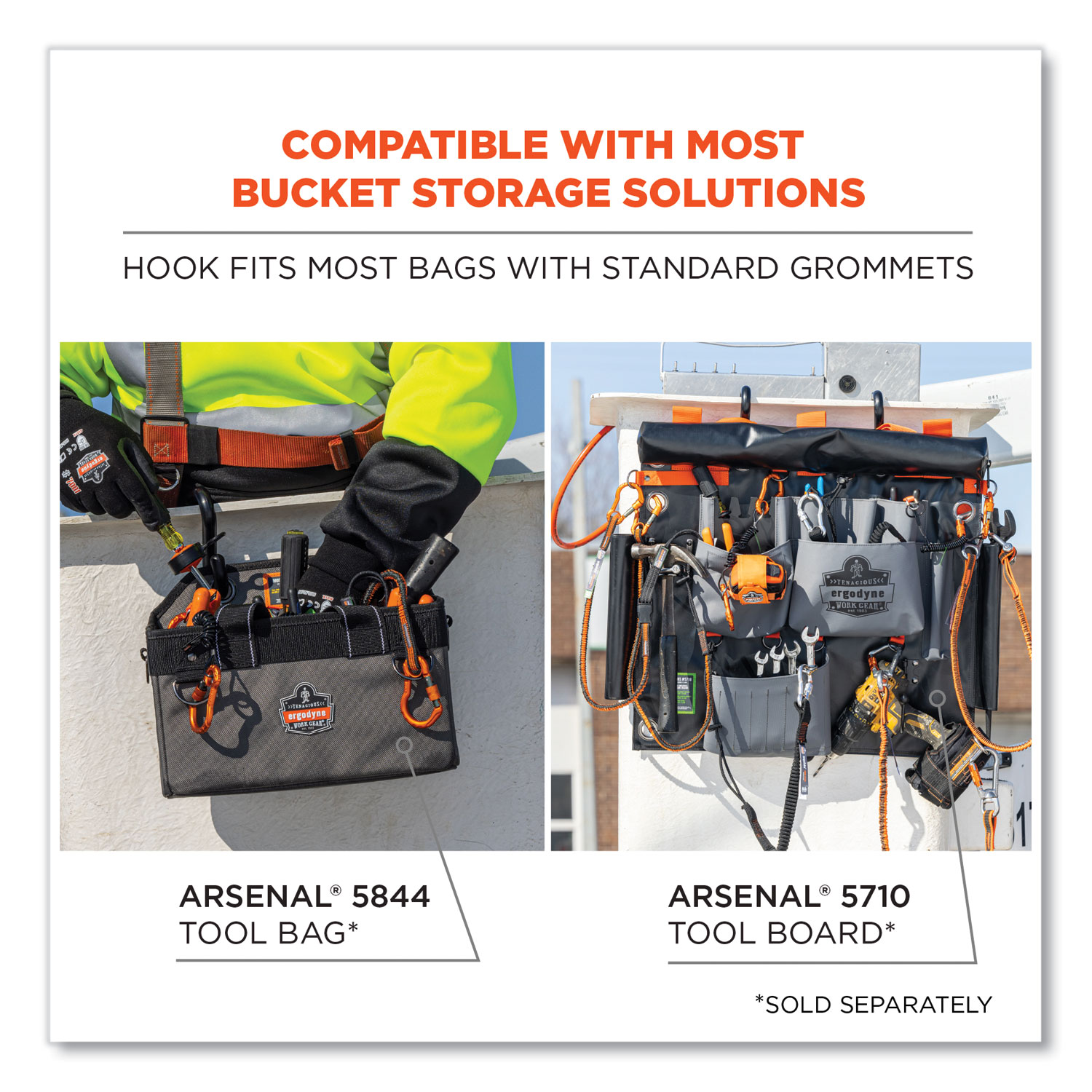 Bucket Truck Tool Bag with Locking Aerial Bucket Hooks Kit