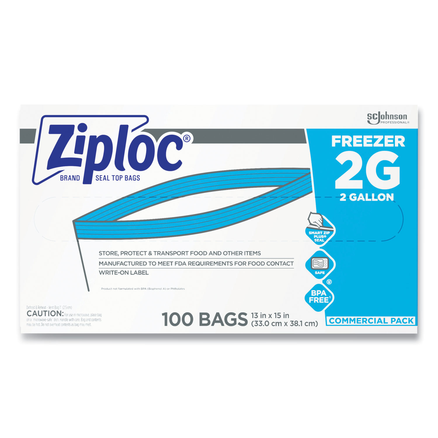 SC Johnson 682254 Commercial Ziploc 2 Gallon Freezer Bags, Clear - 100 /  Case