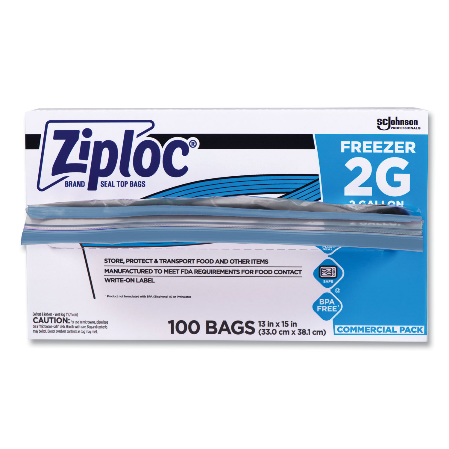 SC Johnson 682254 Commercial Ziploc 2 Gallon Freezer Bags, Clear - 100 /  Case