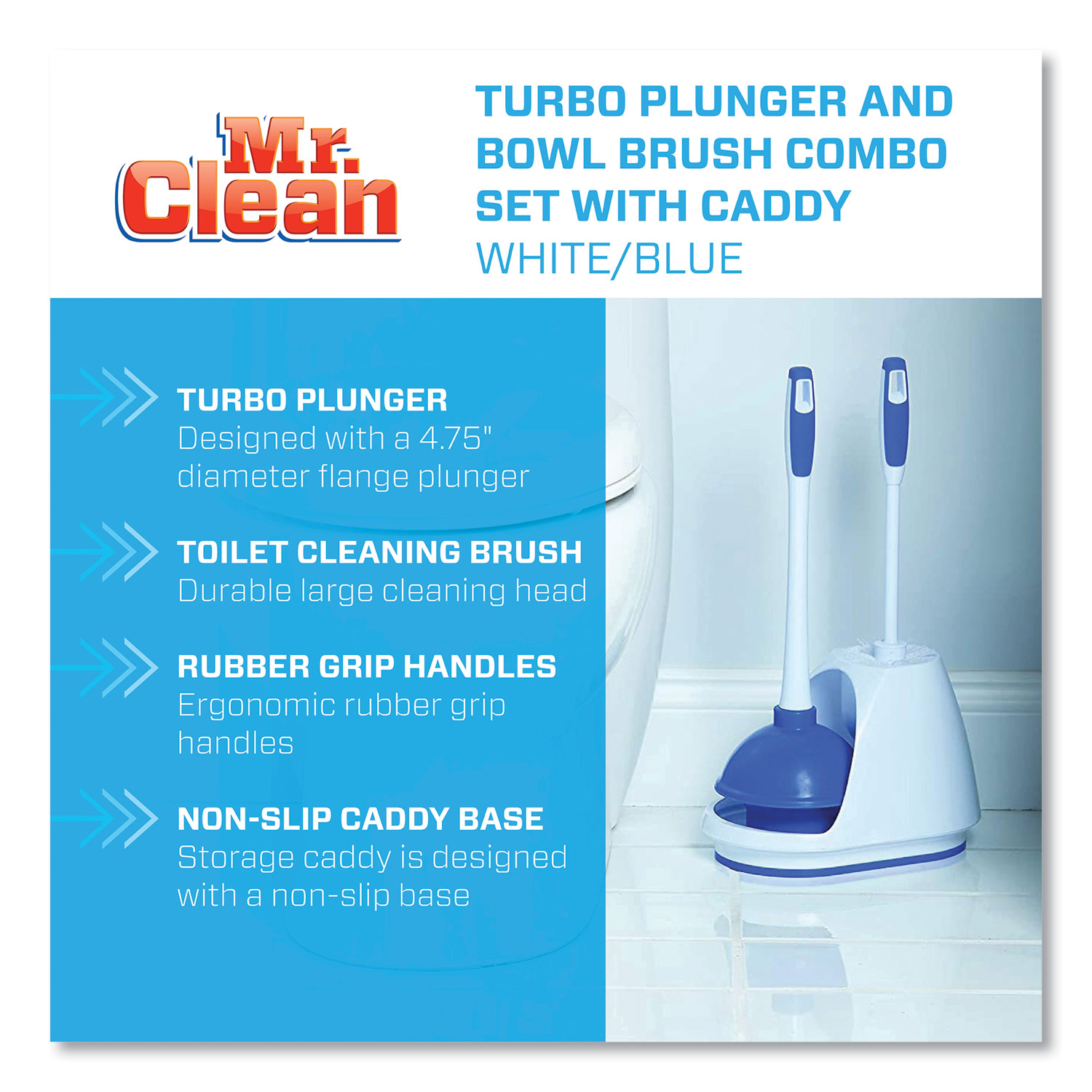 Mr. Clean Turbo Plunger and Bowl Brush Set, 12.5 Plastic Handle