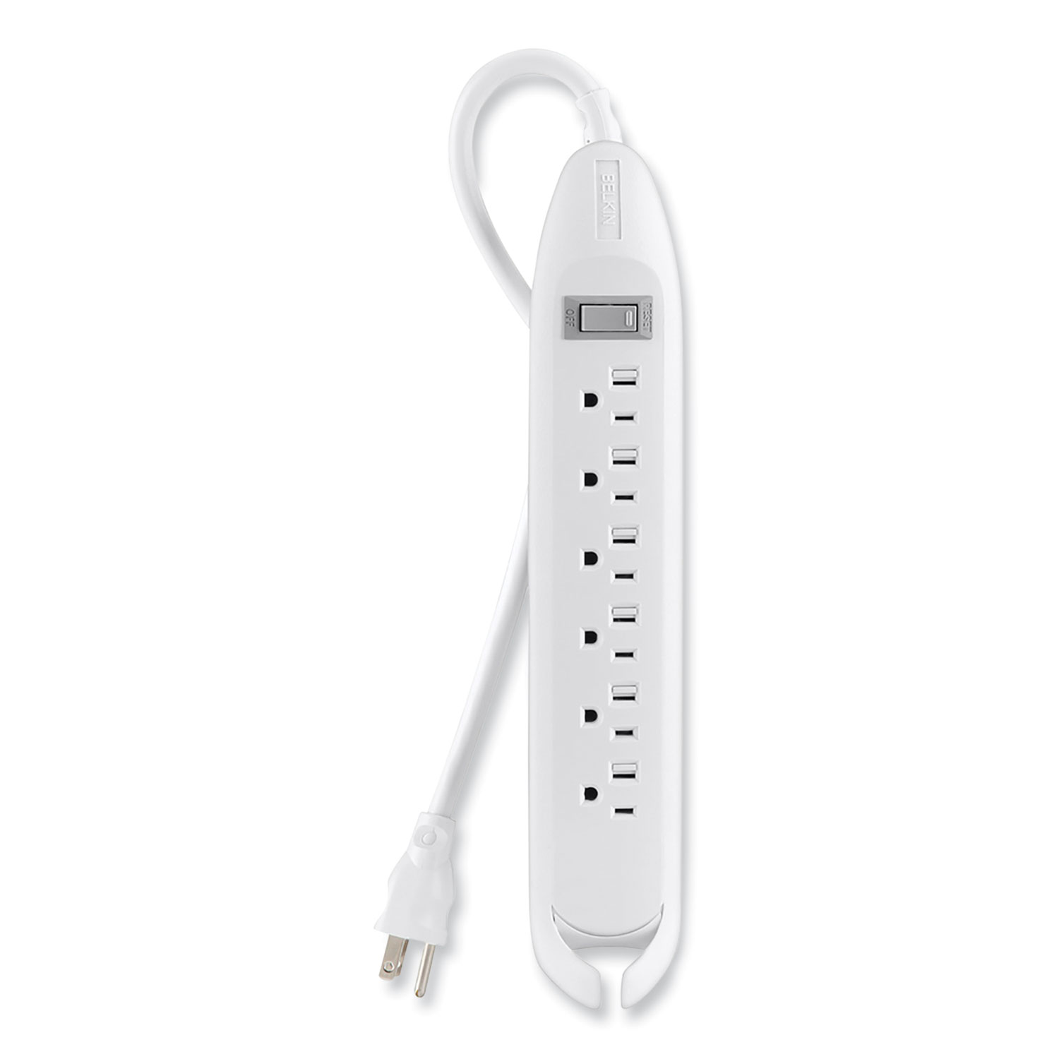 Power Strip, 6 Outlets, 12 ft Cord, White