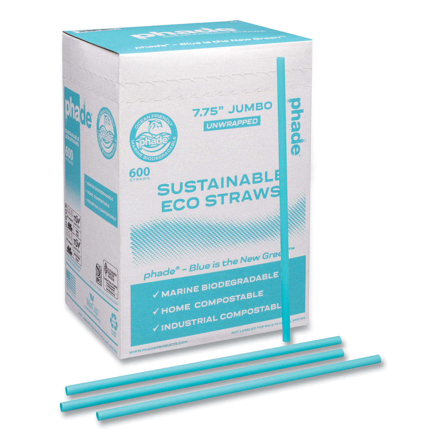 Marine Biodegradable Straws, 7.75″, Ocean Blue, 6,000/Carton