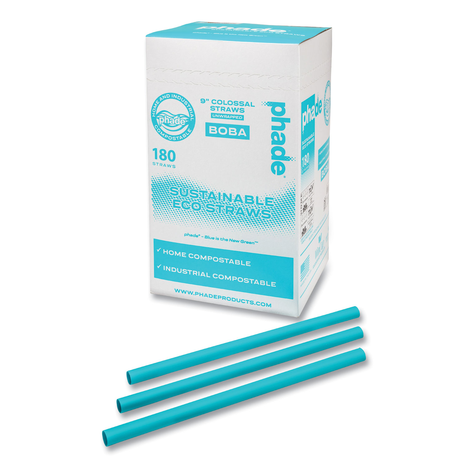 Marine Biodegradable Straws, Boba Straws, 9″, Ocean Blue, 720/Carton