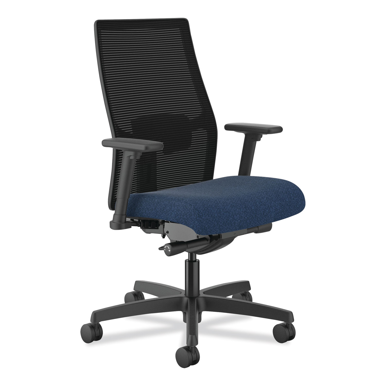 HON® Ignition 2.0 4-Way Stretch Mid-Black Mesh Task Chair, Supports Up to 300 lb, 17 to 21 Seat Height, Navy/Black