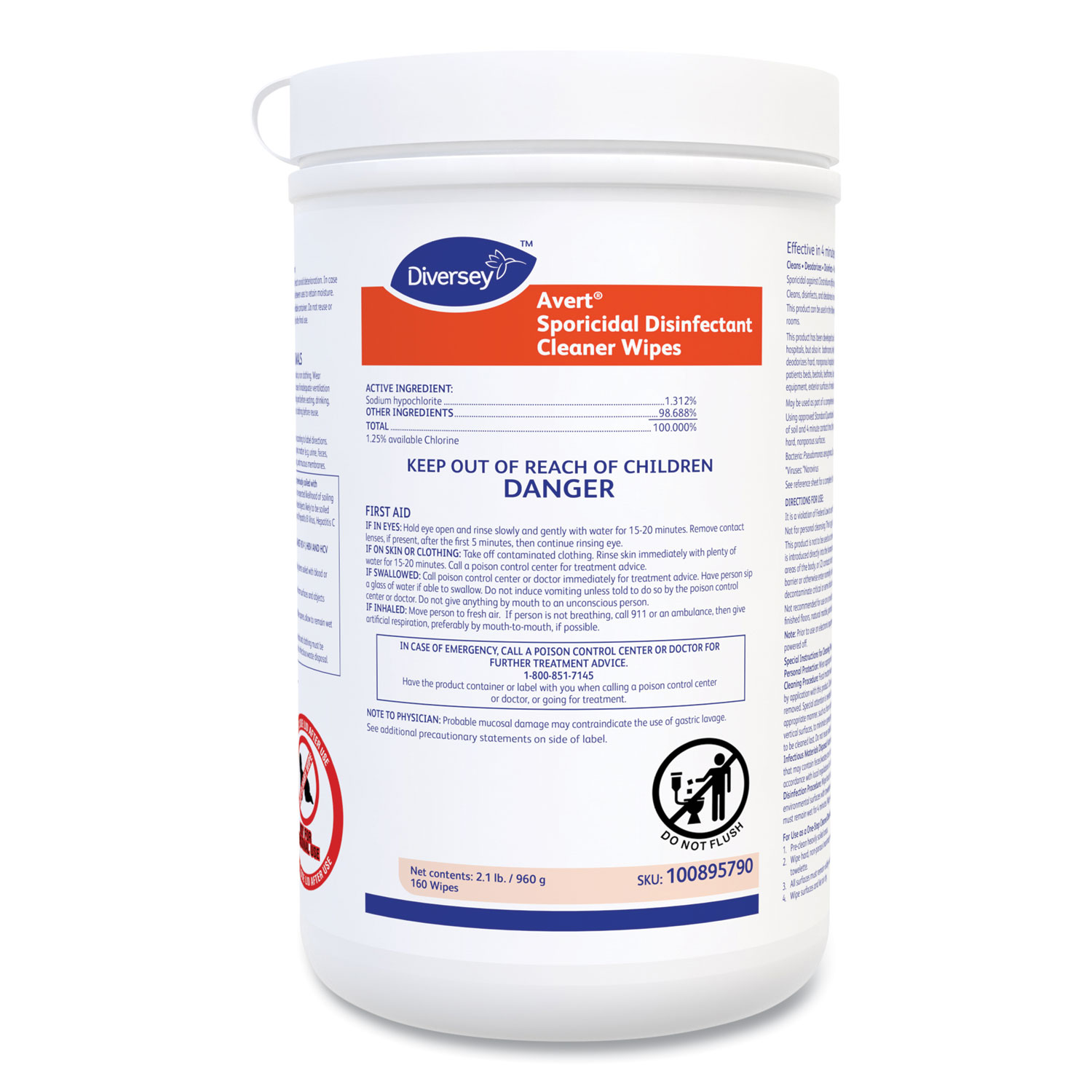 Avert Sporicidal Disinfectant Cleaner Wipes, 6 x 7, Chlorine Scent, 160/Canister, 12/Carton