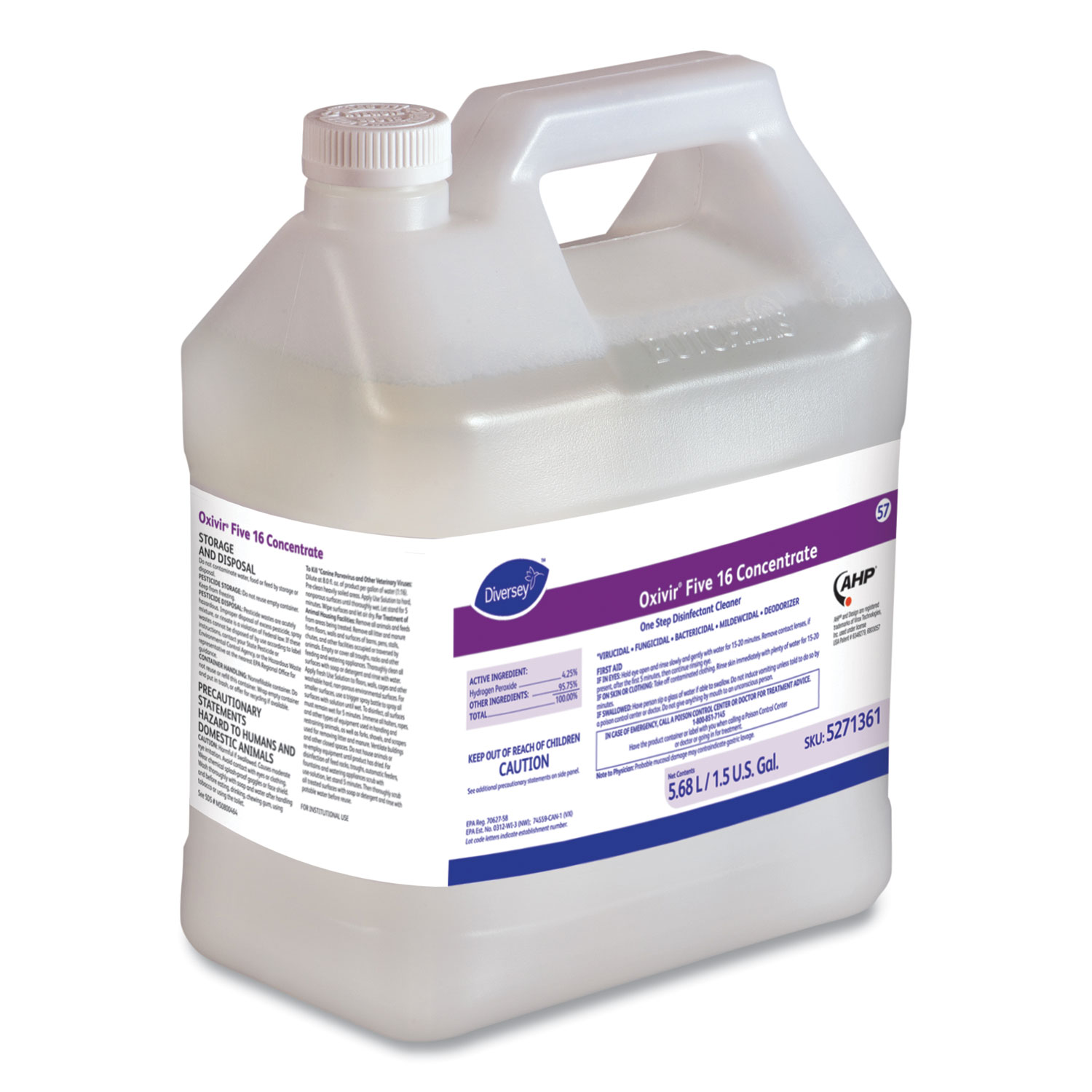 Diversey™ Oxivir Five 16 Concentrate One Step Disinfectant Cleaner, Liquid, 1.5 gal, 2/Carton