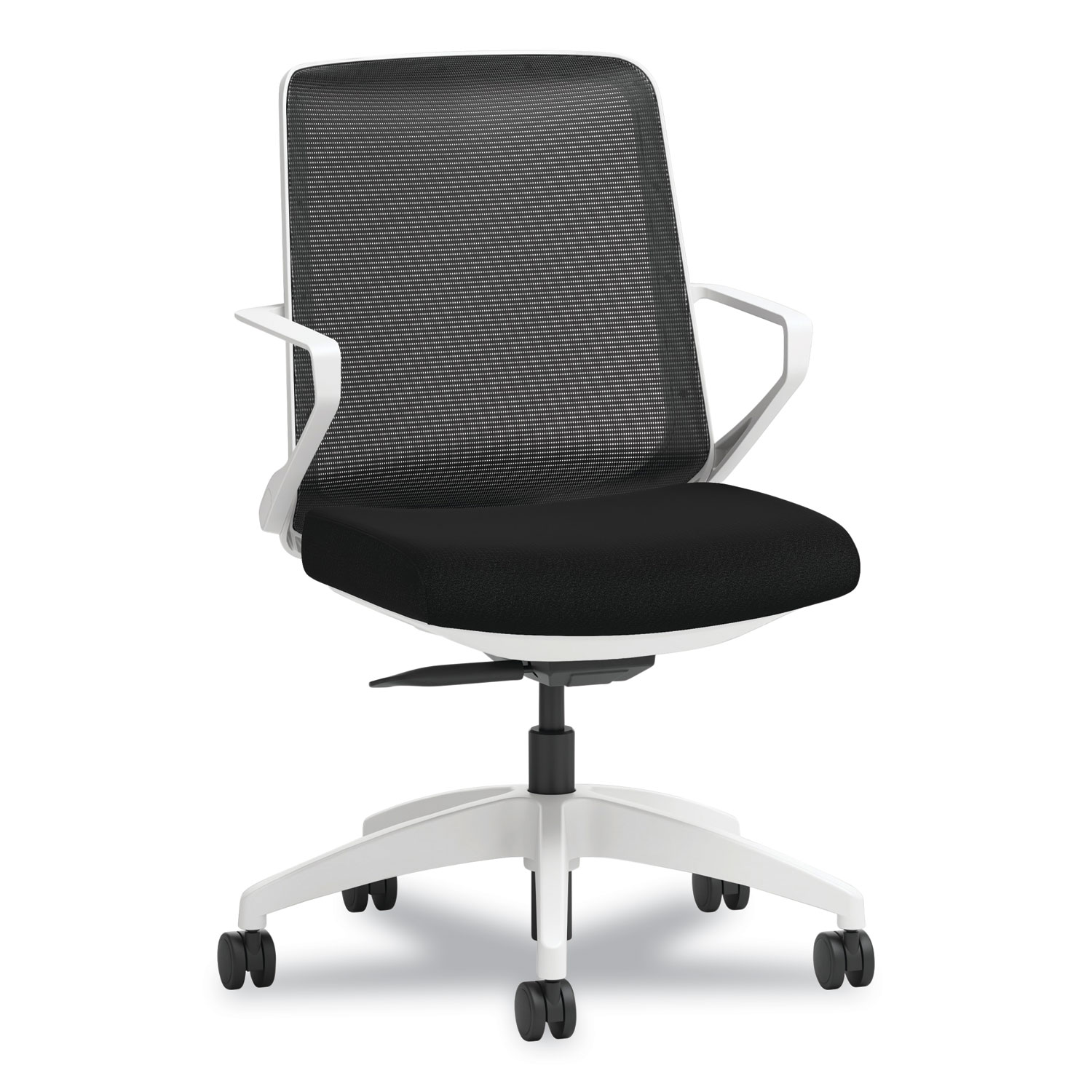 Cliq Office Chair, Supports Up to 300 lb, 17″ to 22″ Seat Height, Black Seat, Black Back, White Base