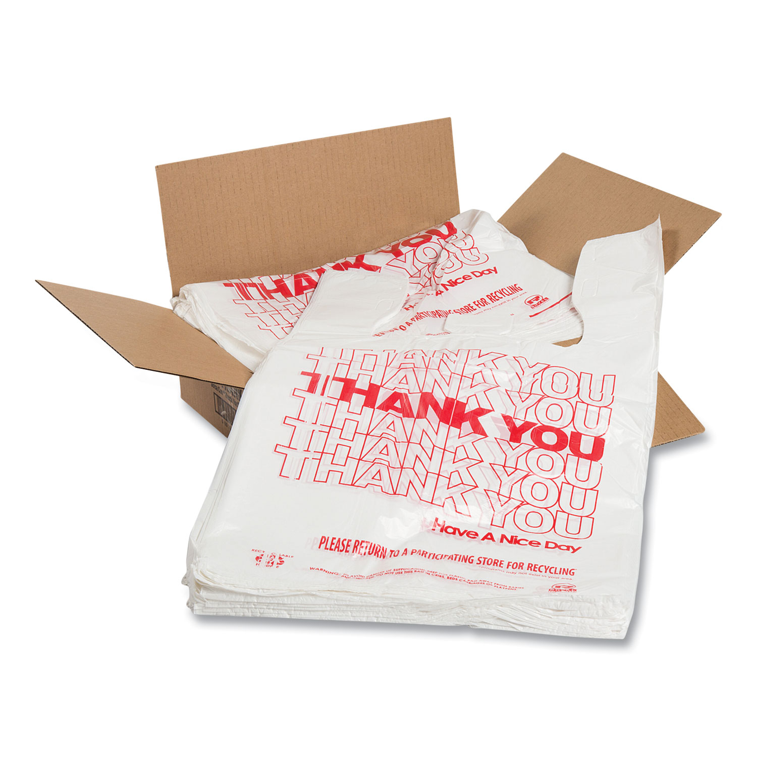 Thank You Bags, Thank You – Have a Nice Day Labeling, Cut-Out Handles, 11.5″ x 20″ x 20″, White/Red, 775/Carton