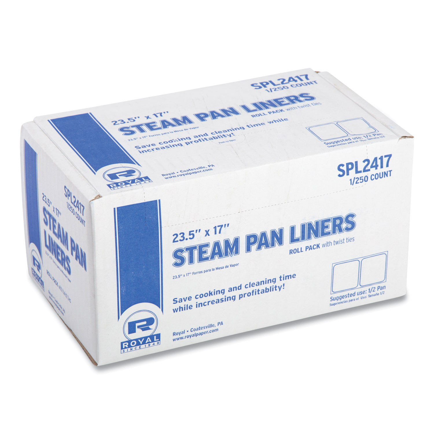 Steam Pan Liners for 1/2-Size Pans, Includes Twist-Ties, 17″ x 23.5″, Clear, 250/Carton