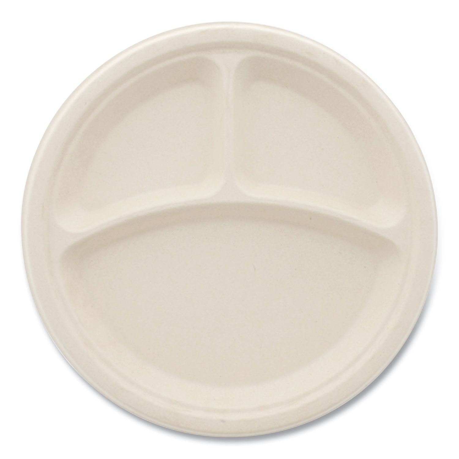 10 Bagasse 3-Compartment Round Plate - 500 ct