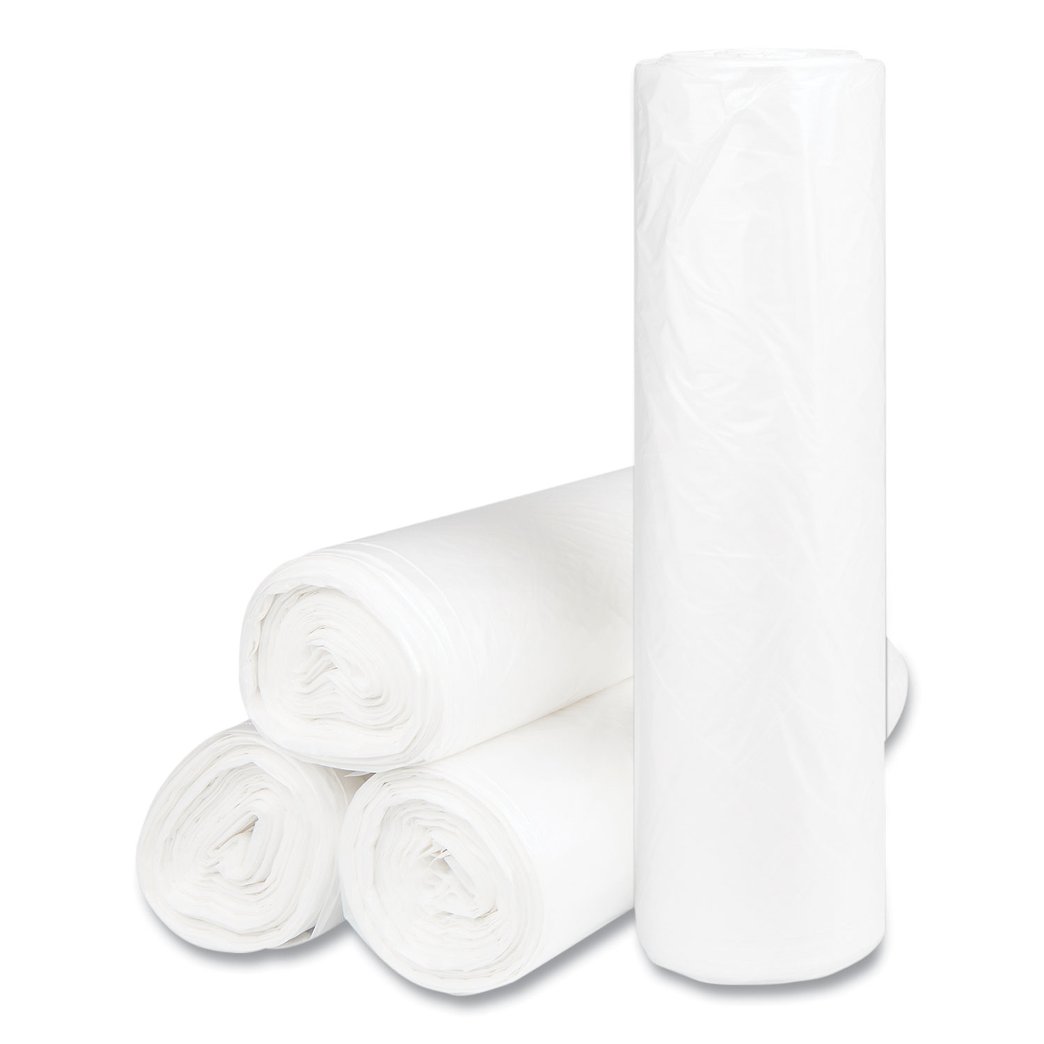 High-Density Commercial Can Liners, 56 gal, 14 mic, 43″ x 48″, Natural, Interleaved Roll, 25 Bags/Roll, 8 Rolls/Carton