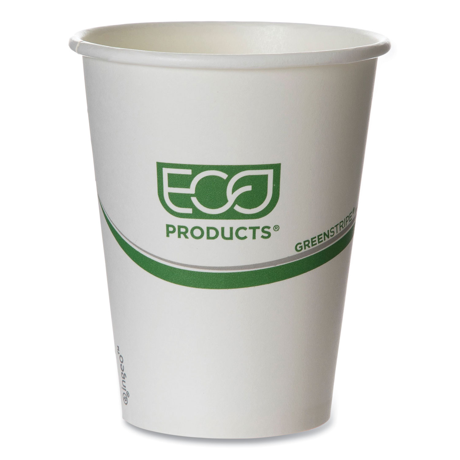 GreenStripe Renewable and Compostable Hot Cups, 12 oz, White/Green, 50/Pack, 20 Packs/Carton