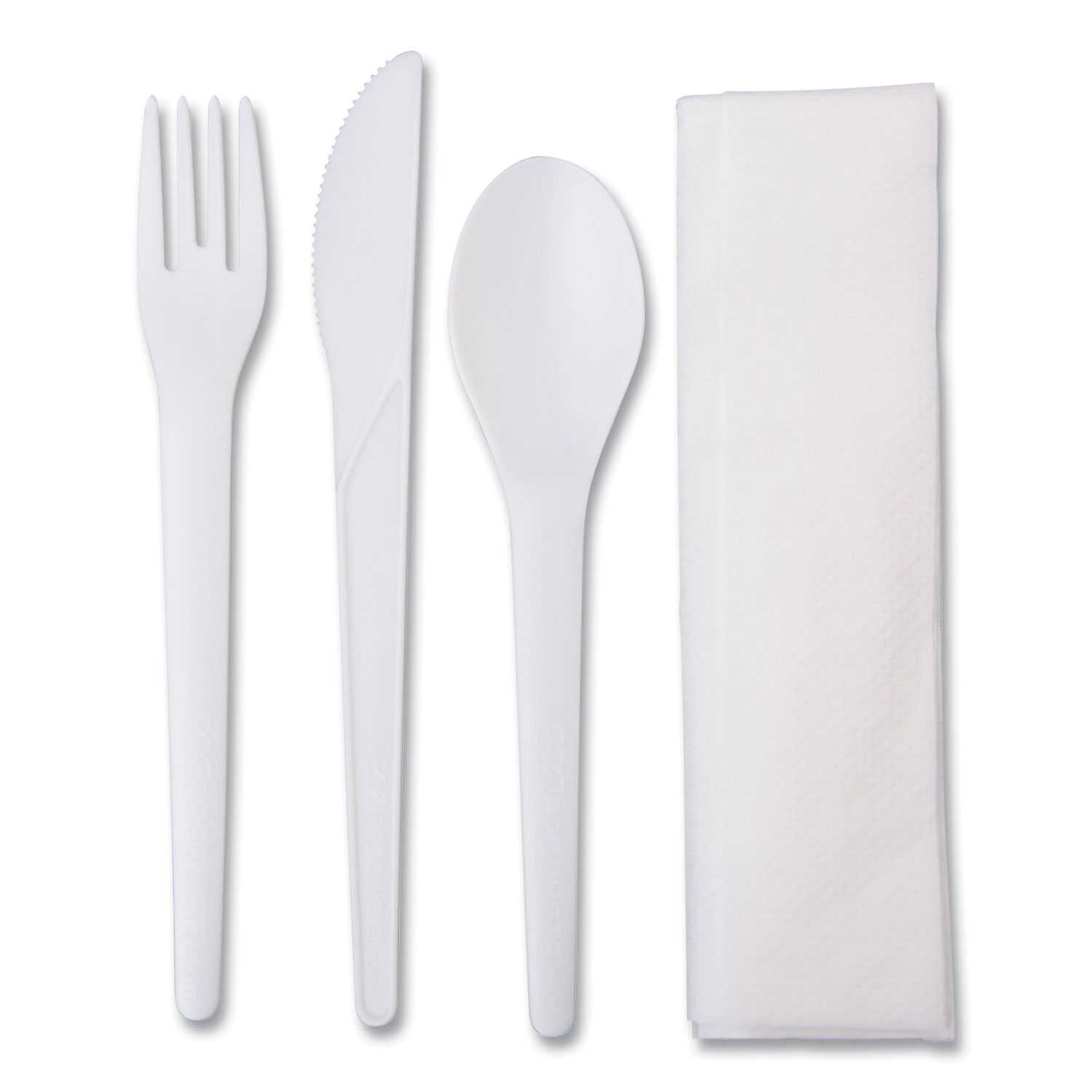 Plantware Compostable Cutlery Kit, Knife/Fork/Spoon/Napkin, 6″, Pearl White, 250 Kits/Carton