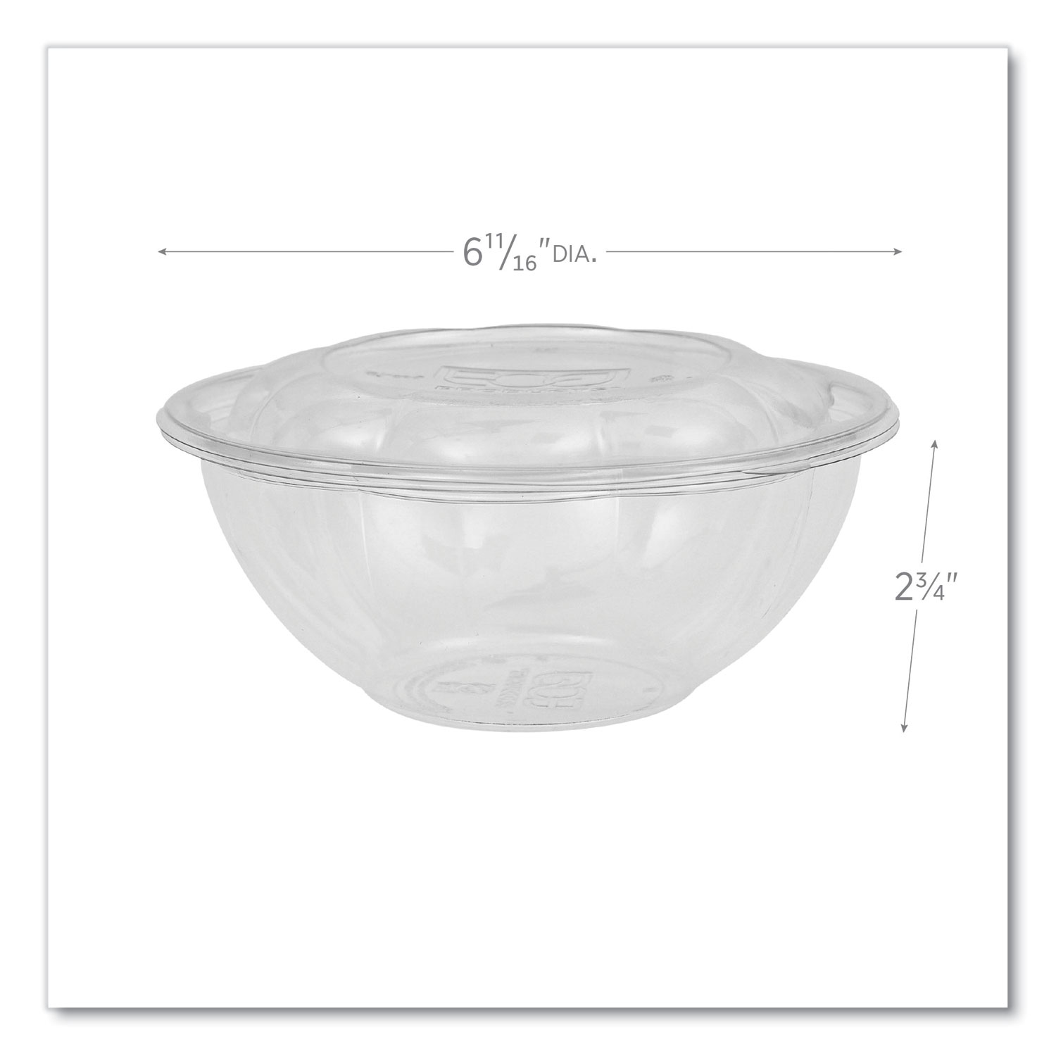 Renewable and Compostable Salad Bowls with Lids, 24 oz, Clear, Plastic,  50/Pack, 3 Packs/Carton