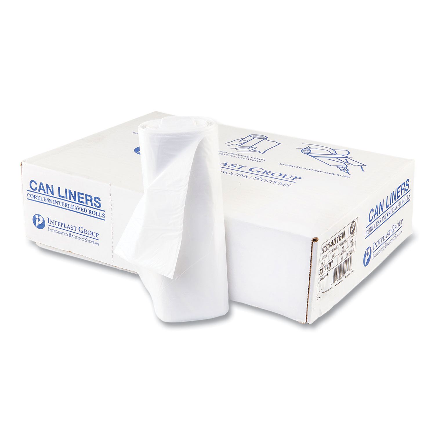 High-Density Commercial Can Liners, 33 gal, 16 mic, 33″ x 40″, Clear, Interleaved Roll, 25 Bags/Roll, 10 Rolls/Carton