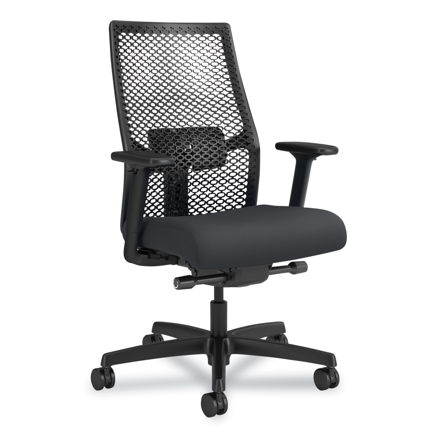 HON® Ignition 2.0 ReActiv Mid-Back Task Chair, 17.25 to 21.75 Seat Height, Basalt Vinyl Seat, Charcoal Back, Black Base