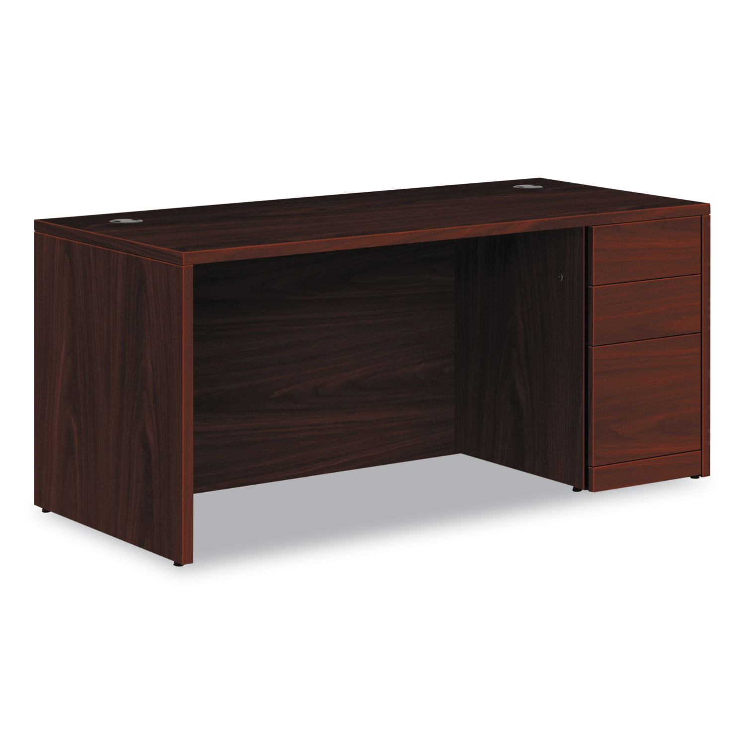 10500 Series Single Pedestal Desk, Right Pedestal: Box/Box/File, 66″ x 30″ x 29.5″, Mahogany