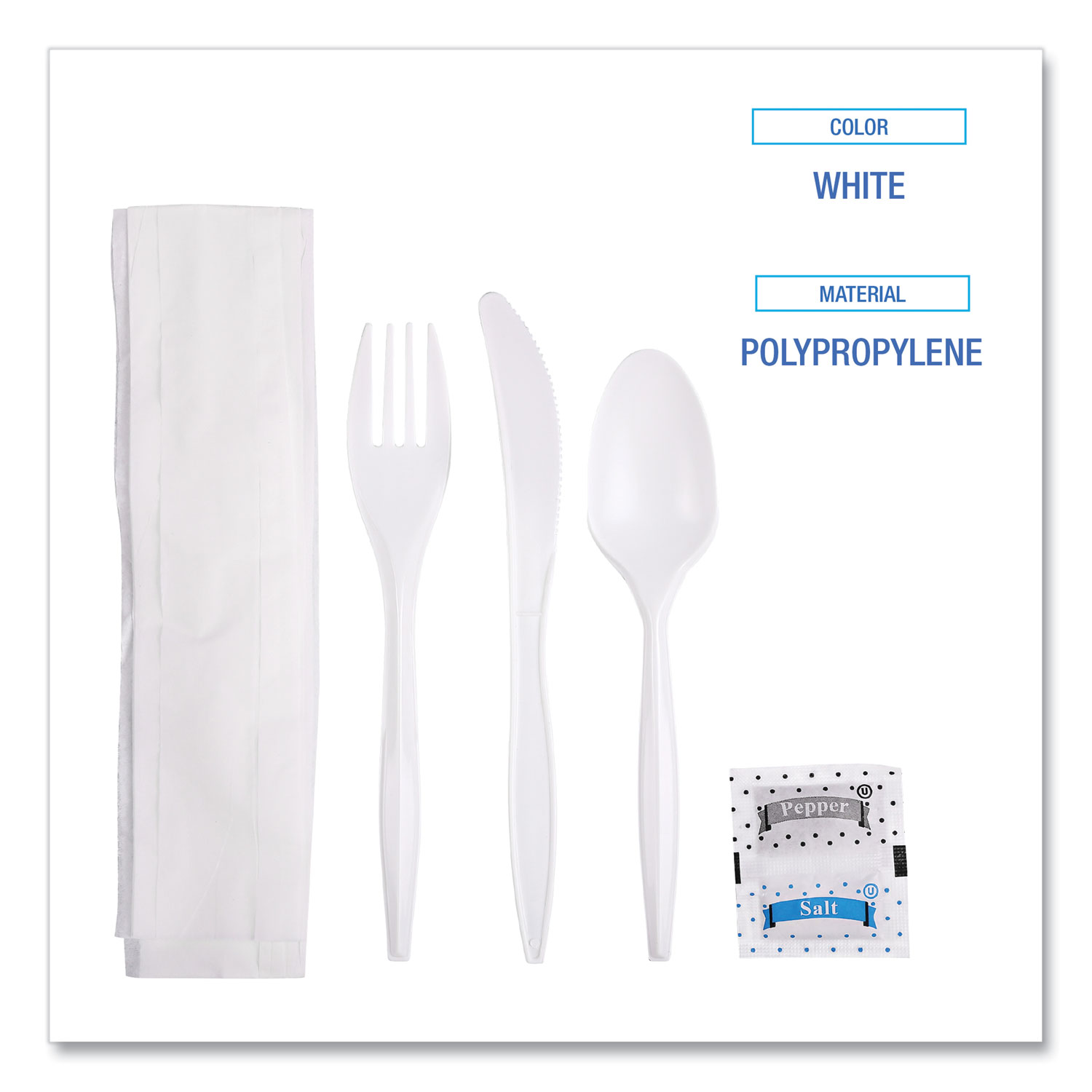 Cutlery Kit, Plastic Fork/ Spoon/ Knife/ Salt/ Polypropylene/ Napkin ...