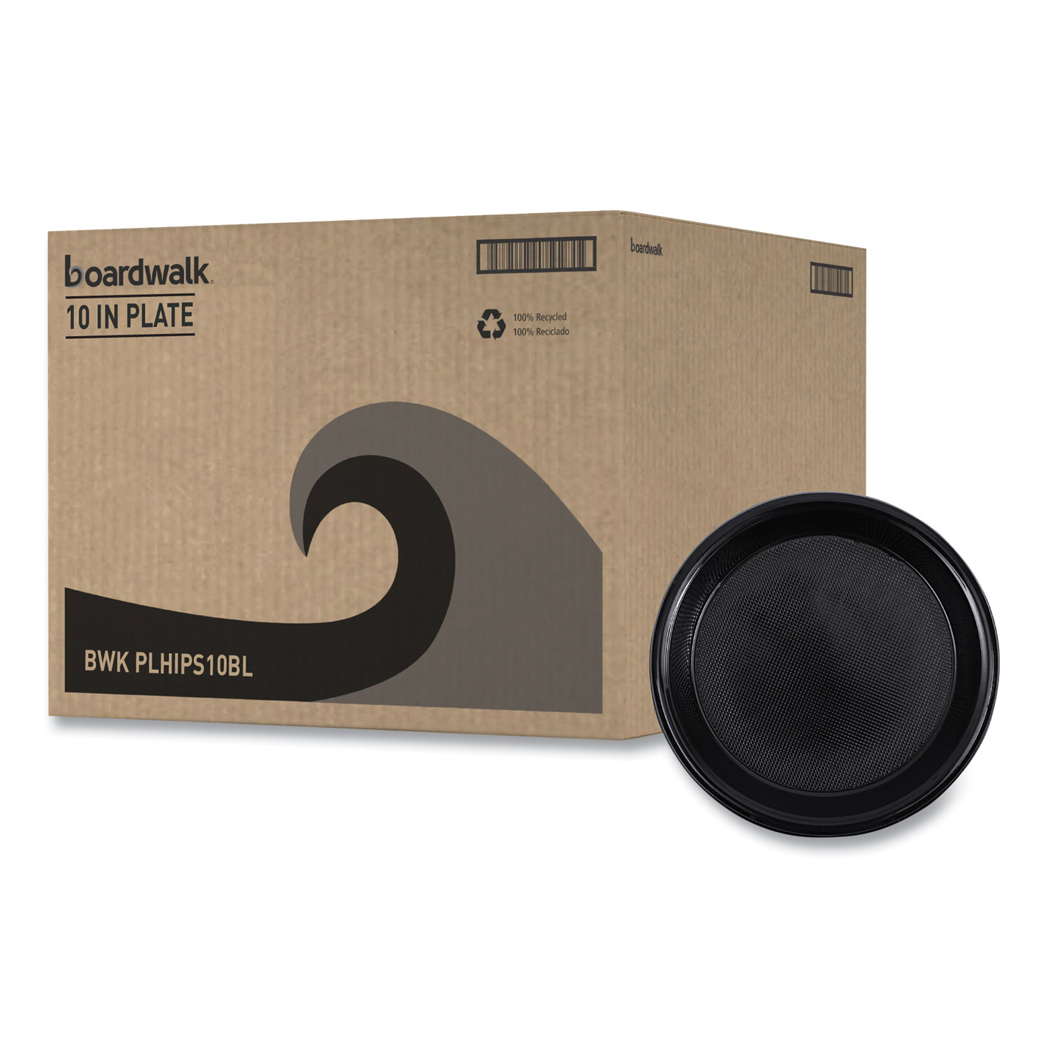 Hi-Impact Plastic Dinnerware, Plate, 10" dia, Black, 125/Sleeve, 4 Sleeves/Carton