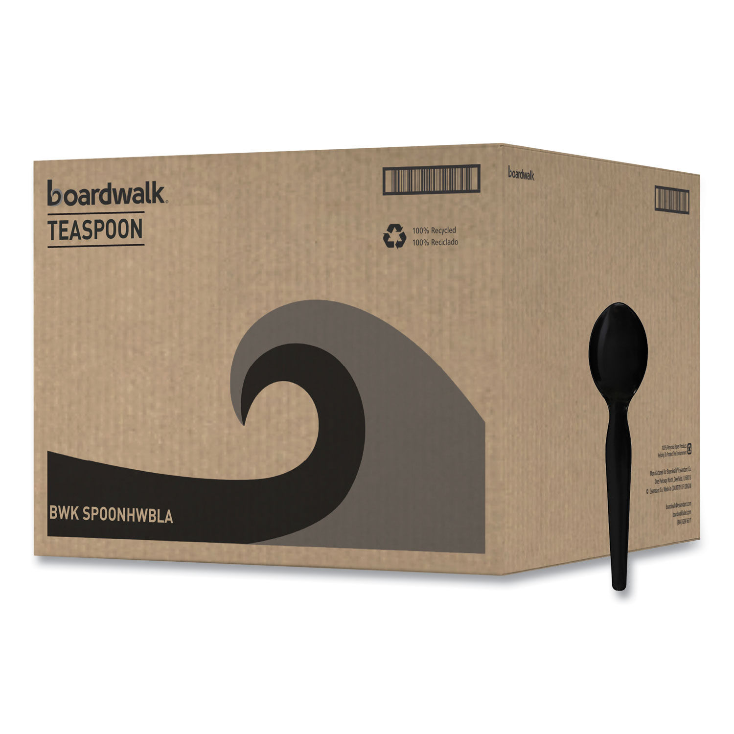 Heavyweight Polystyrene Cutlery, Teaspoon, Black, 1000/Carton