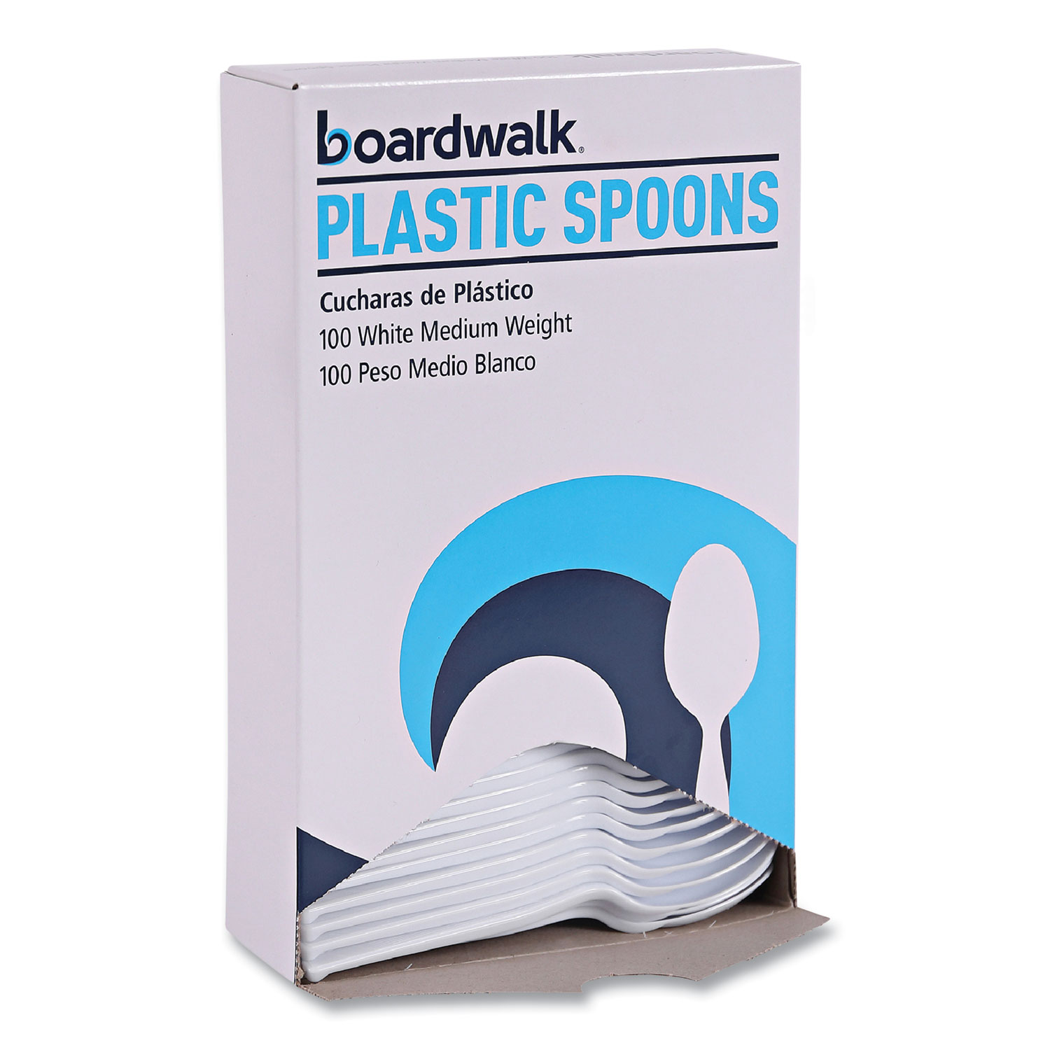 Mediumweight Polystyrene Cutlery, Spoon, Plastic, White, 100/Box