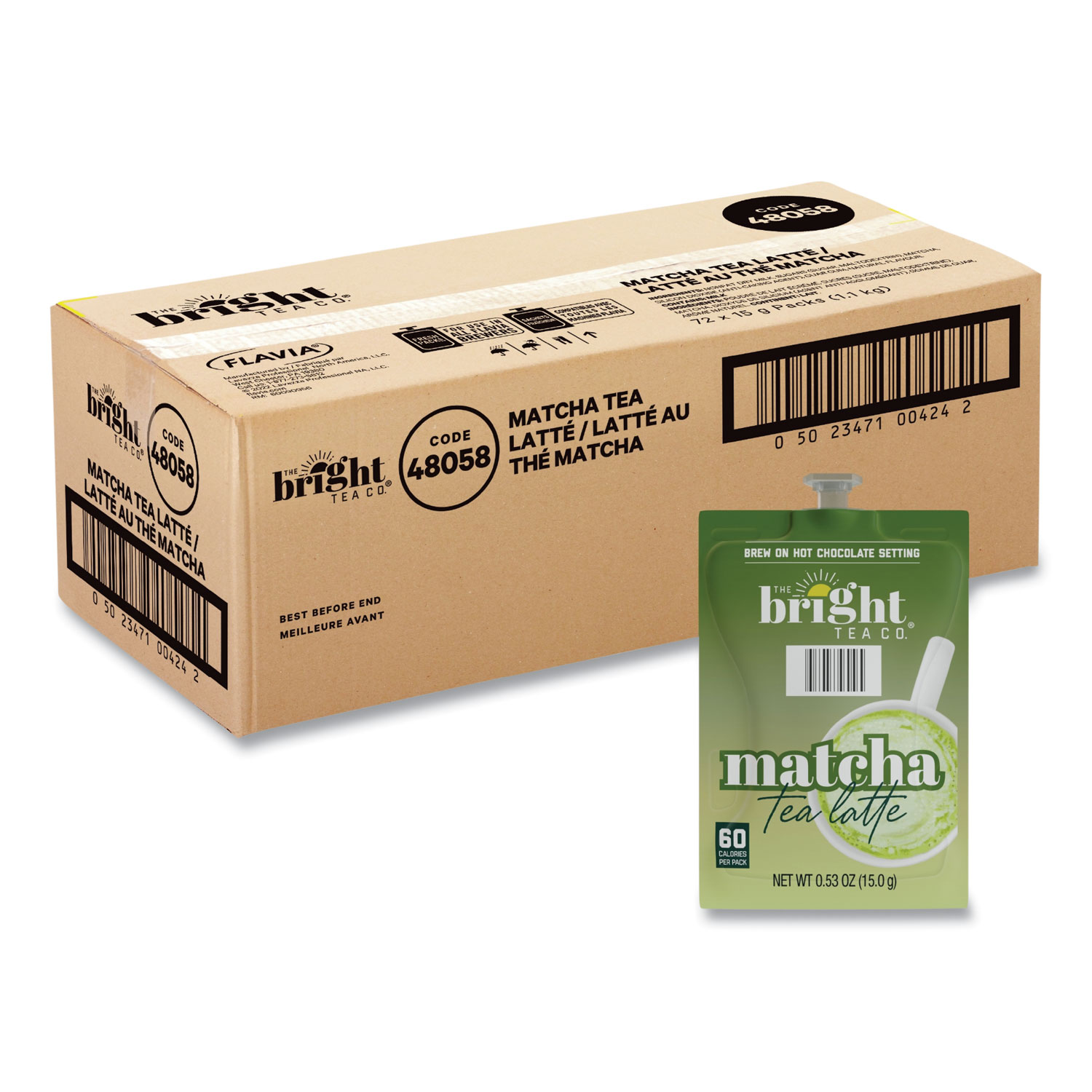 Bright Tea Co. Matcha Latte Freshpack, Matcha Tea Latte, 0.53 oz Pouch, 72/Carton