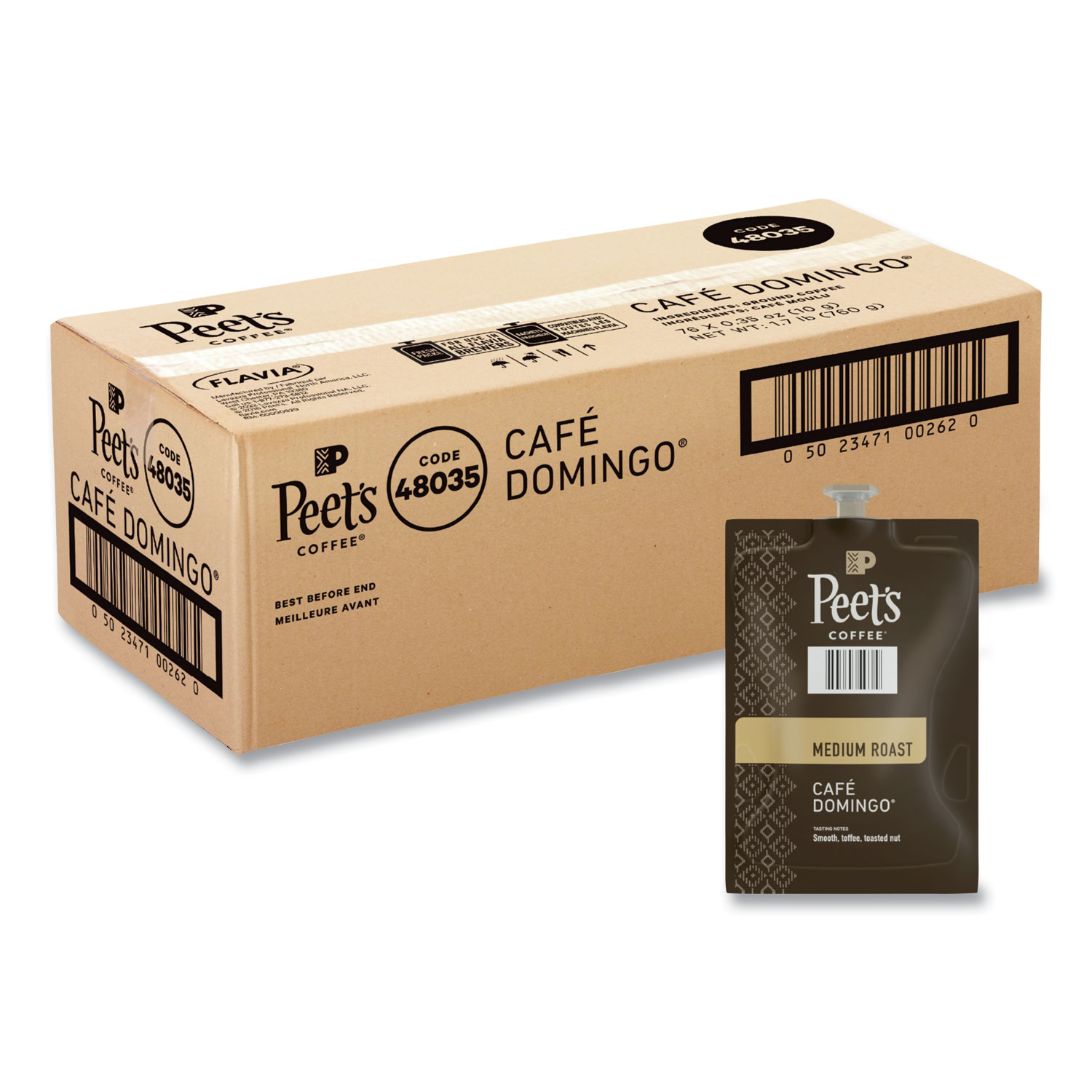 Peet’s Coffee Cafe Domingo Freshpack, Cafe Domingo, 0.35 oz Pouch, 76/Carton