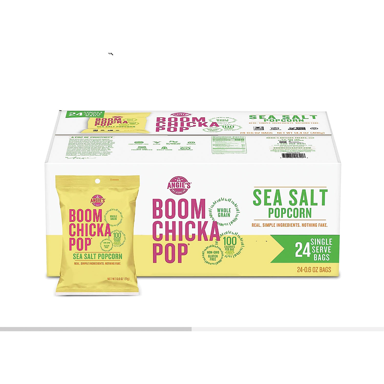 BOOMCHICKAPOP Popcorn, 0.6 oz Bag, 24 Bags/Carton