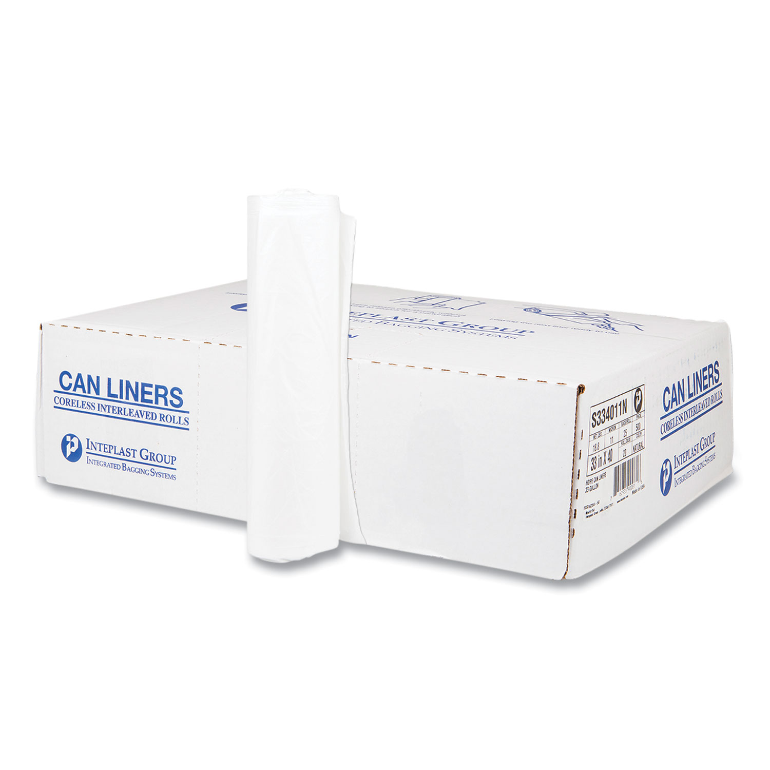 High Density Can Liners, 33 gal, 13 mic, 33 x 39, Natural, 25 Bags/Roll,  10 Rolls/Carton
