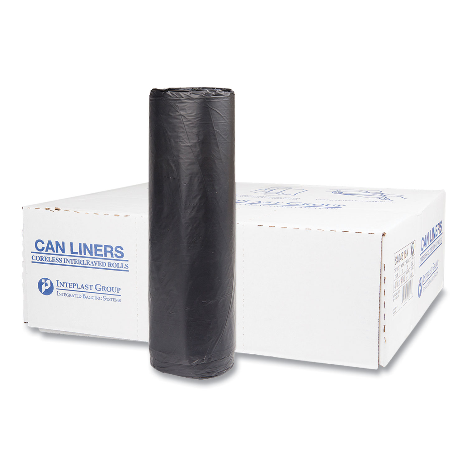 High-Density Commercial Can Liners, 45 gal, 16 mic, 40″ x 48″, Black, Interleaved Roll, 25 Bags/Roll, 10 Rolls/Carton