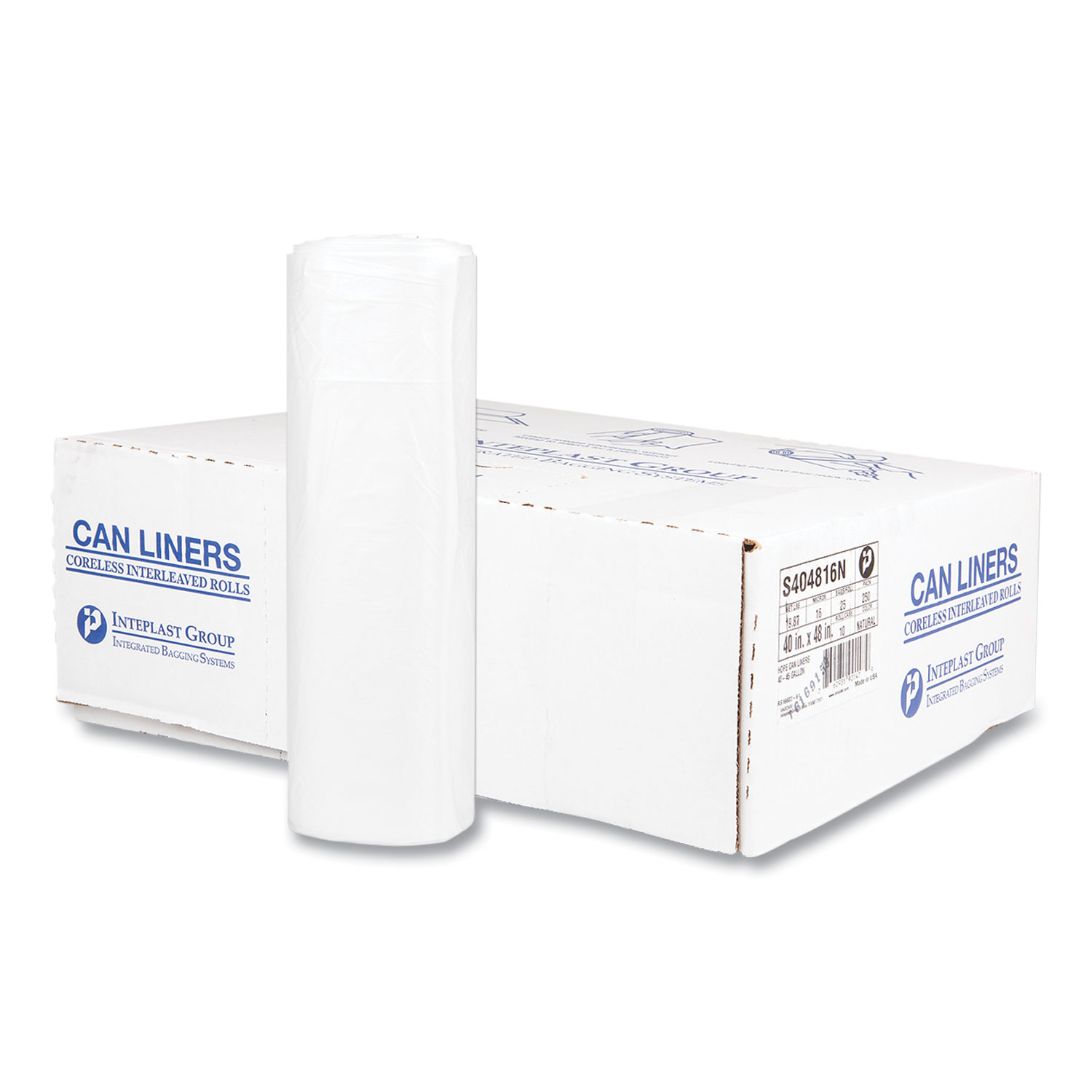 High-Density Commercial Can Liners, 45 gal, 16 mic, 40″ x 48″, Clear, Interleaved Roll, 25 Bags/Roll, 10 Rolls/Carton