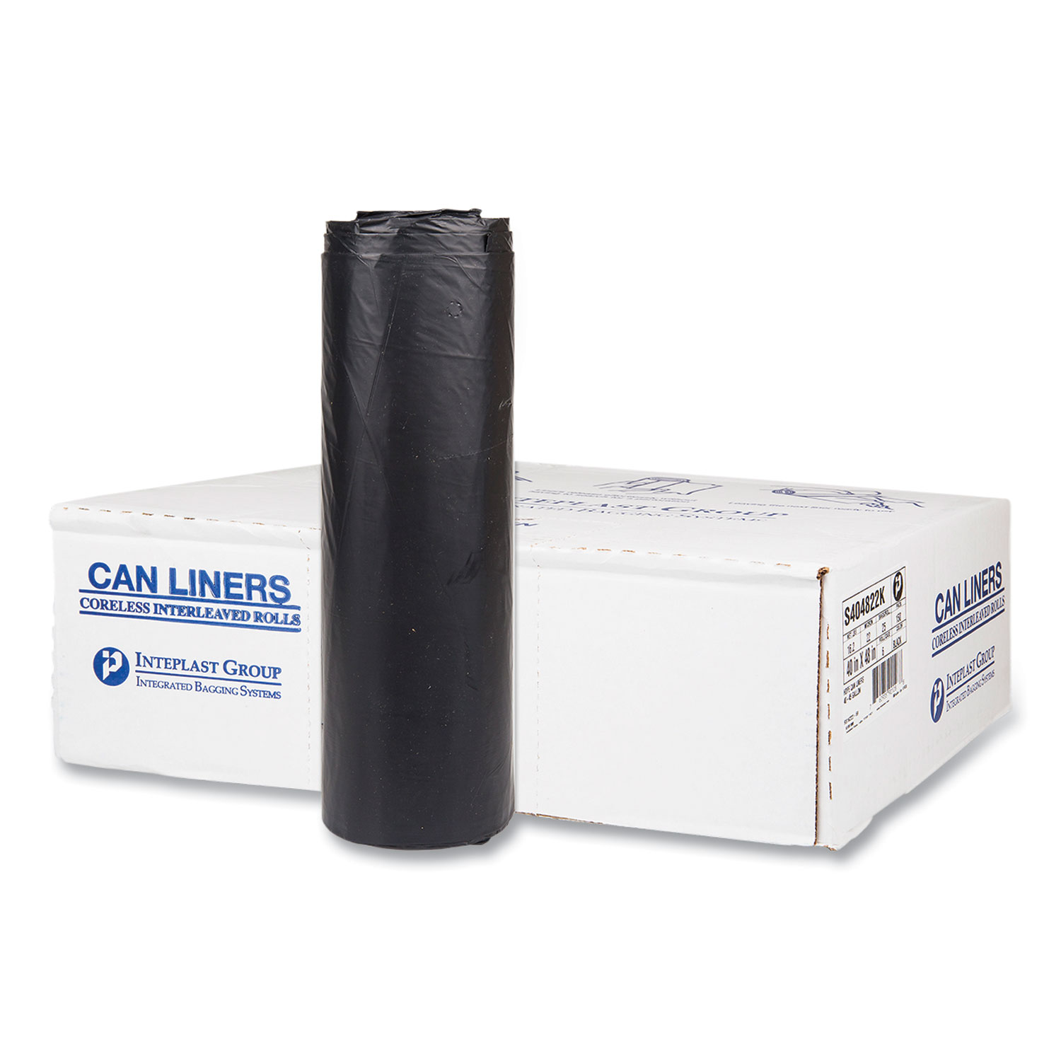 High-Density Commercial Can Liners, 45 gal, 22 mic, 40″ x 48″, Black, Interleaved Roll, 25 Bags/Roll, 6 Rolls/Carton