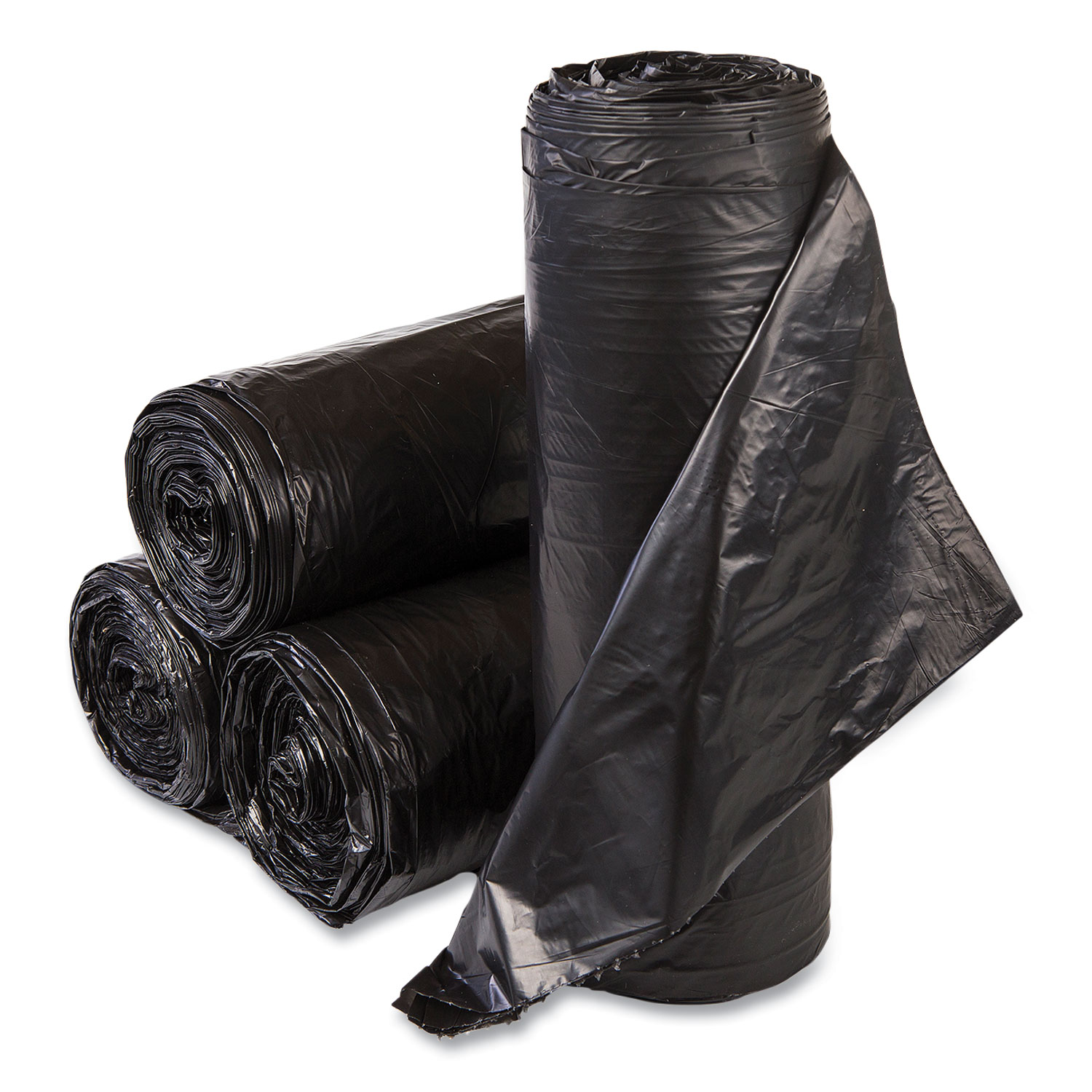 Institutional Low-Density Can Liners, 30 gal, 0.58 mil, 30″ x 36″, Black, Interleaved Roll, 25 Bags/Roll, 10 Rolls/Carton