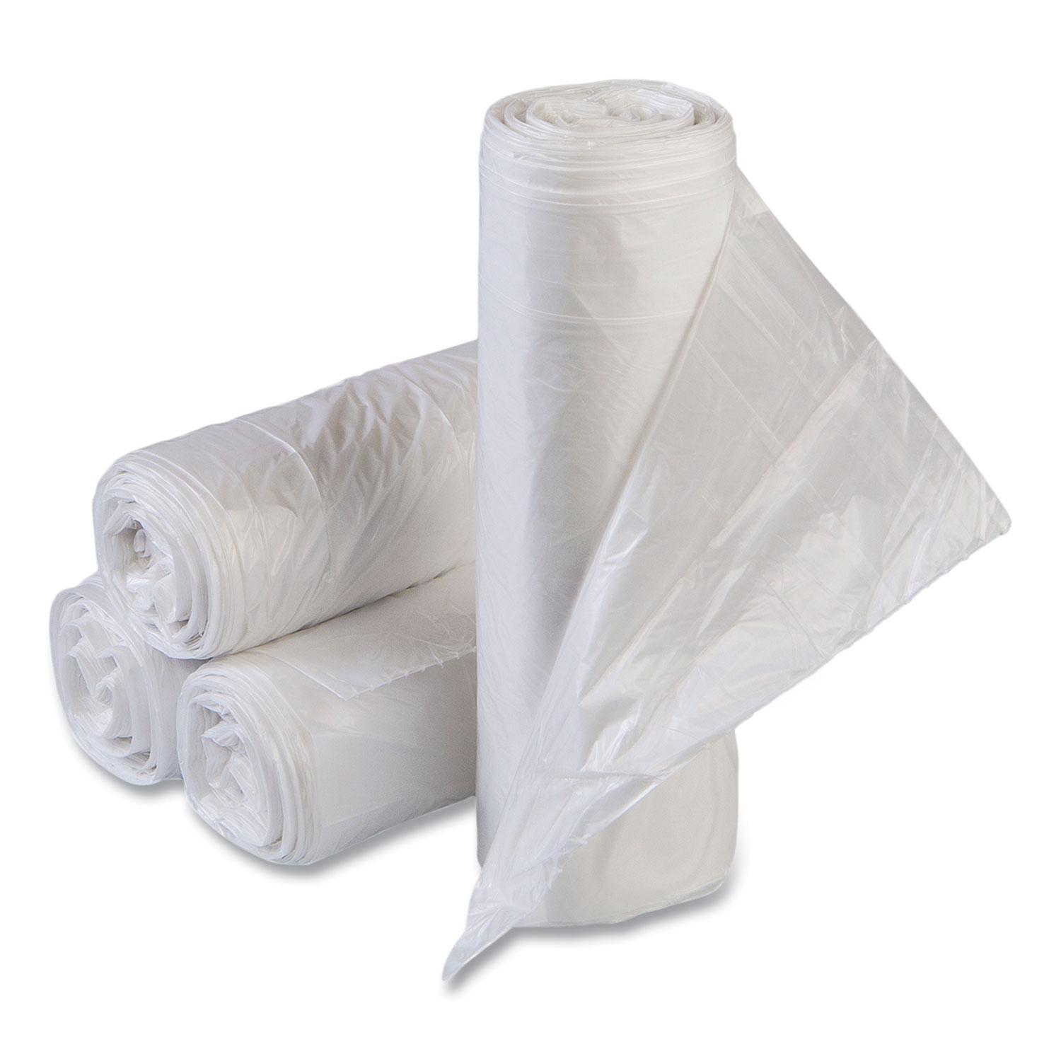 High-Density Commercial Can Liner Value Pack, 30 gal, 11 mic, 30″ x 36″, Clear, Interleaved Roll, 25 Bags/Roll, 20 Rolls/CT