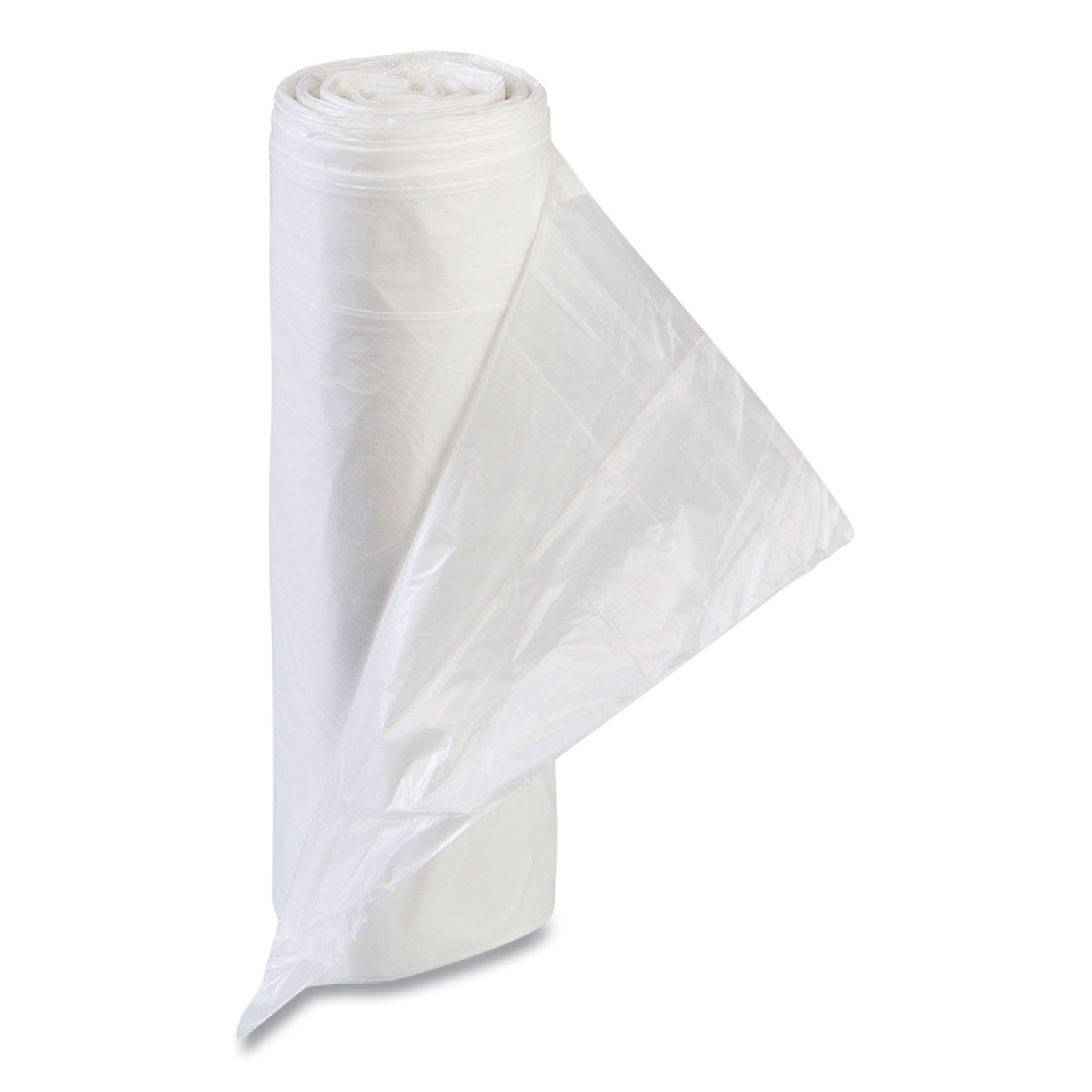 High-Density Commercial Can Liner Value Pack, 55 gal, 11 mic, 36″ x 58″, Clear, Interleaved Roll, 25 Bags/Roll, 8 Rolls/CT