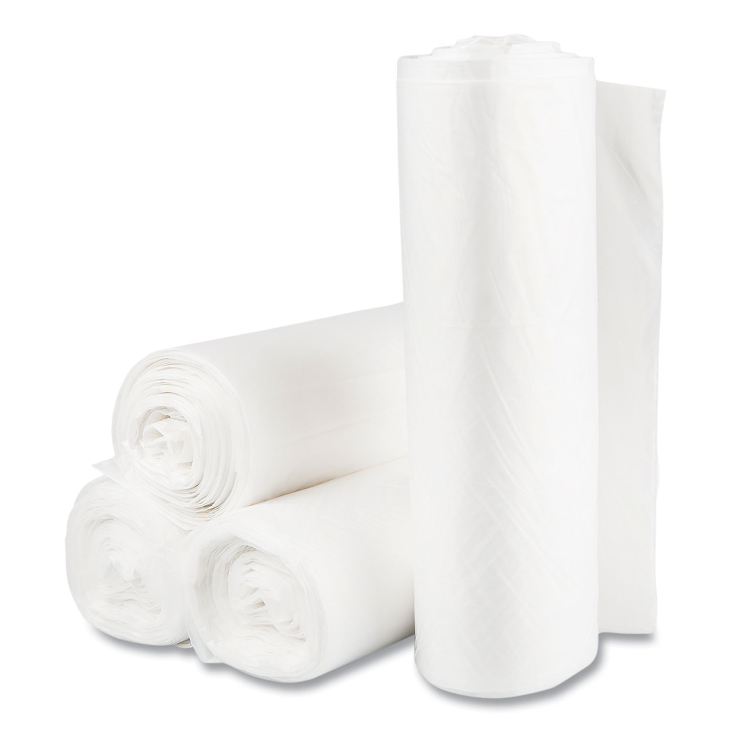 High-Density Commercial Can Liner Value Pack, 60 gal, 14 mic, 38" x 58", Clear, Interleaved Roll, 25 Bags/Roll, 8 Rolls/CT